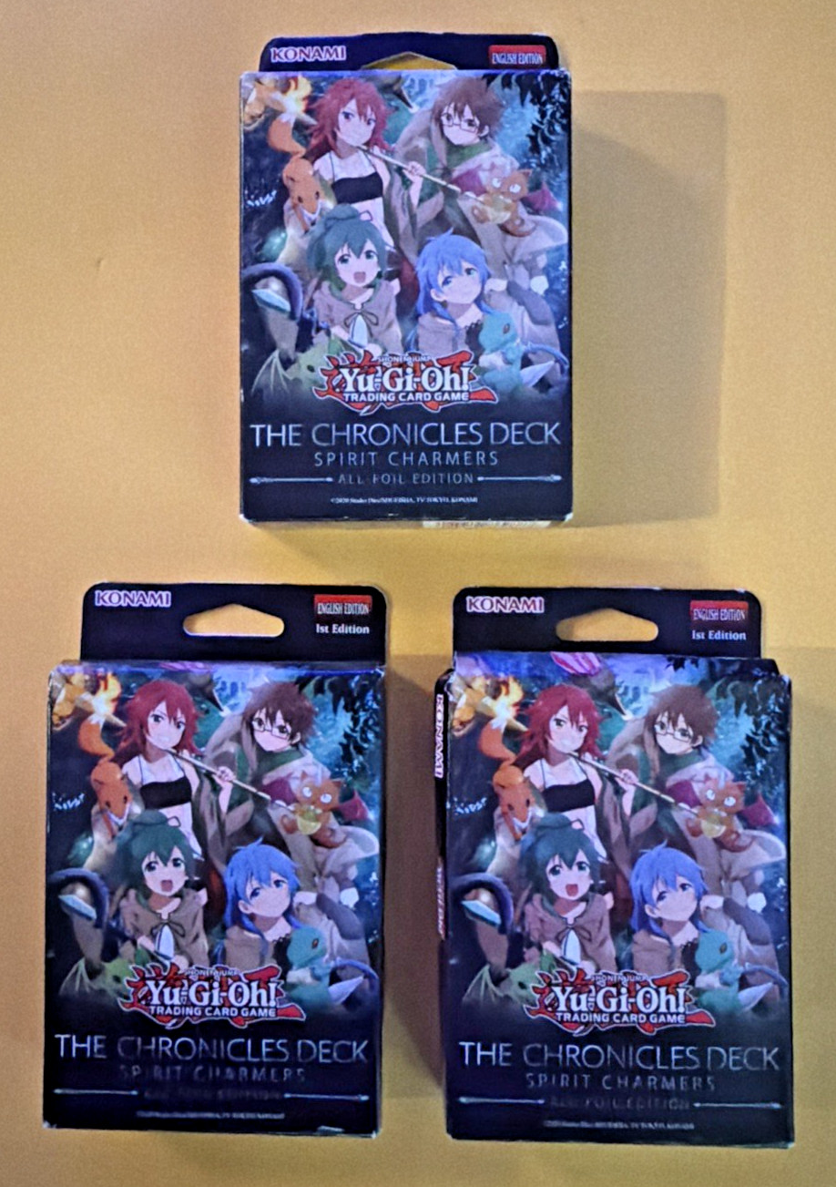 3X Yu-Gi-Oh: The Chronicles Deck: Spirit Charmers (All-Foil Edition) Hanger Box 3X Yu-Gi-Oh: The Chronicles Deck: Spirit Charmers (All-Foil Edition) Hanger Box