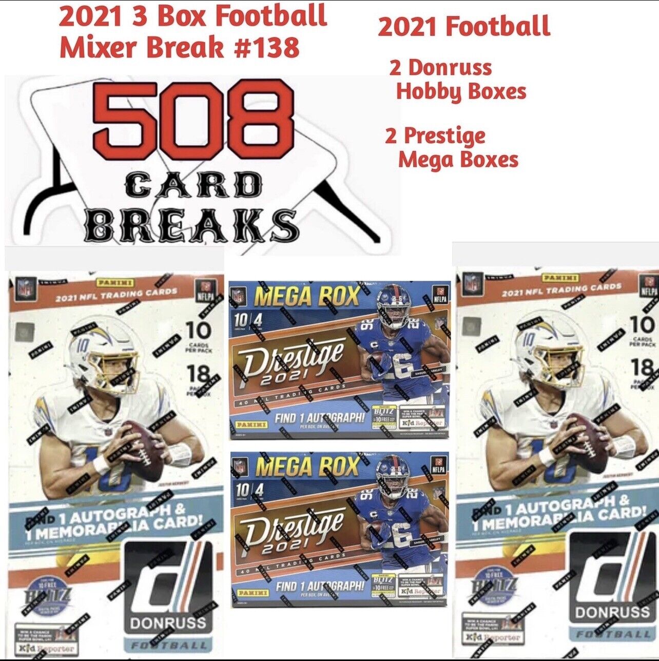 New York Giants NFL 2021 4 Box Mixer Break #138 Donruss Hobby - Prestige Mega