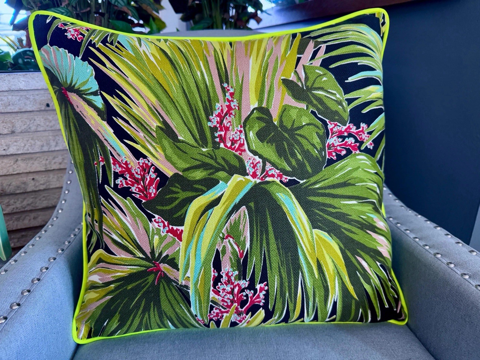 Palm Beach Exotica Hollywood Glam 1930\'s Barkcloth Vintage Fabric PILLOW Cover Palm Beach Exotica Hollywood Glam 1930\'s Barkcloth Vintage Fabric PILLOW Cover