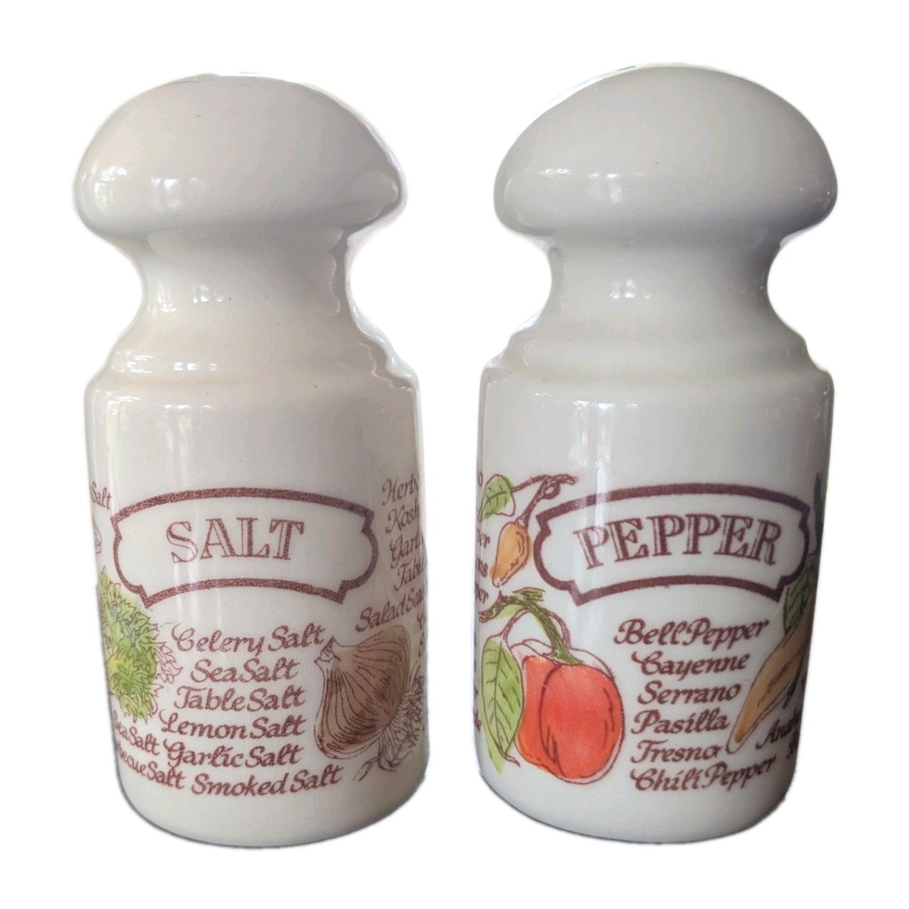 NOS Vintage 1980 Avon Ceramic Salt & Pepper Shakers Spice of Life Illustrations NOS Vintage 1980 Avon Ceramic Salt & Pepper Shakers Spice of Life Illustrations