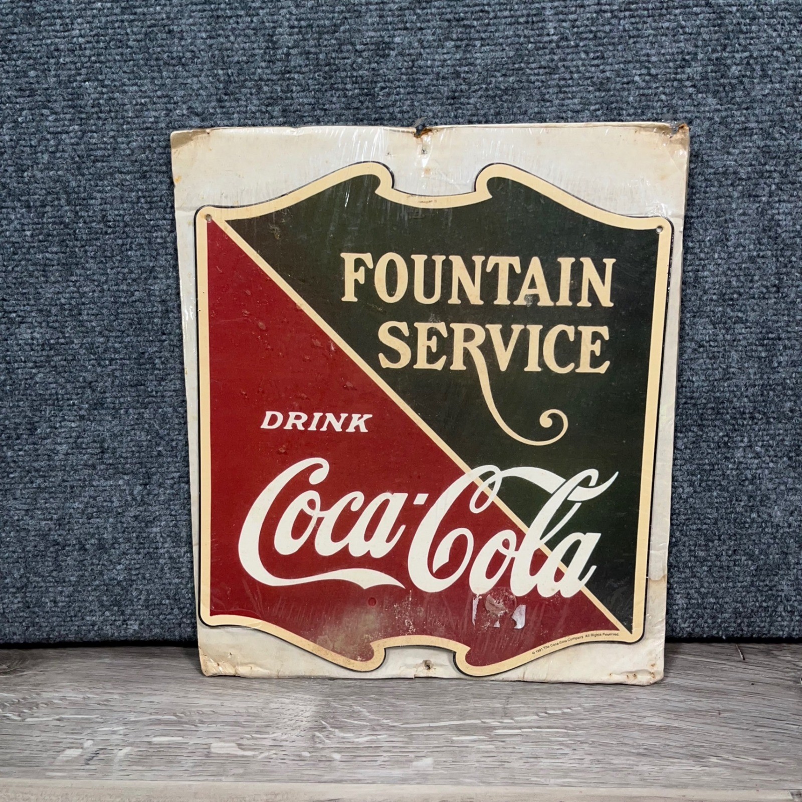 Coca-Cola Fountain Service Metal Sign 1991 Vintage 12x11 Americana Wall Art