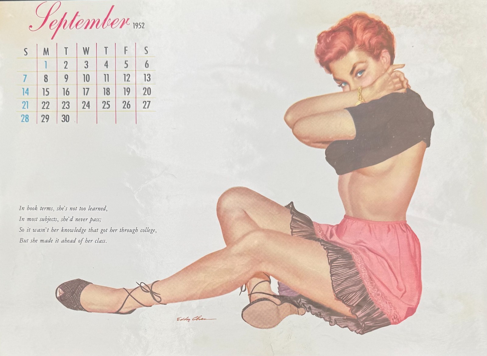 Eddie Chan September 1952 Esquire Pin Up Calendar Original Vintage