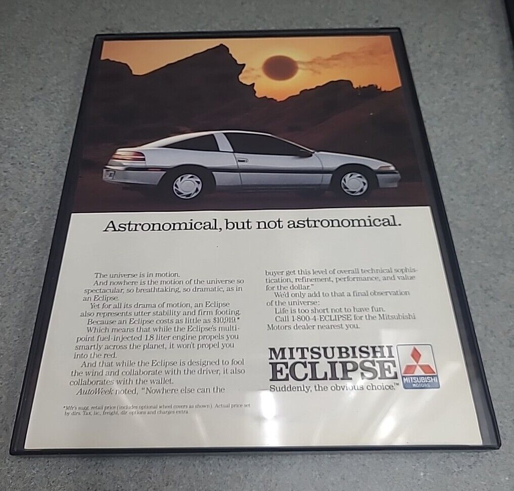Mitsubishi Eclipse Motors 1989 Print Ad Framed 8.5x11 Wall Art 
