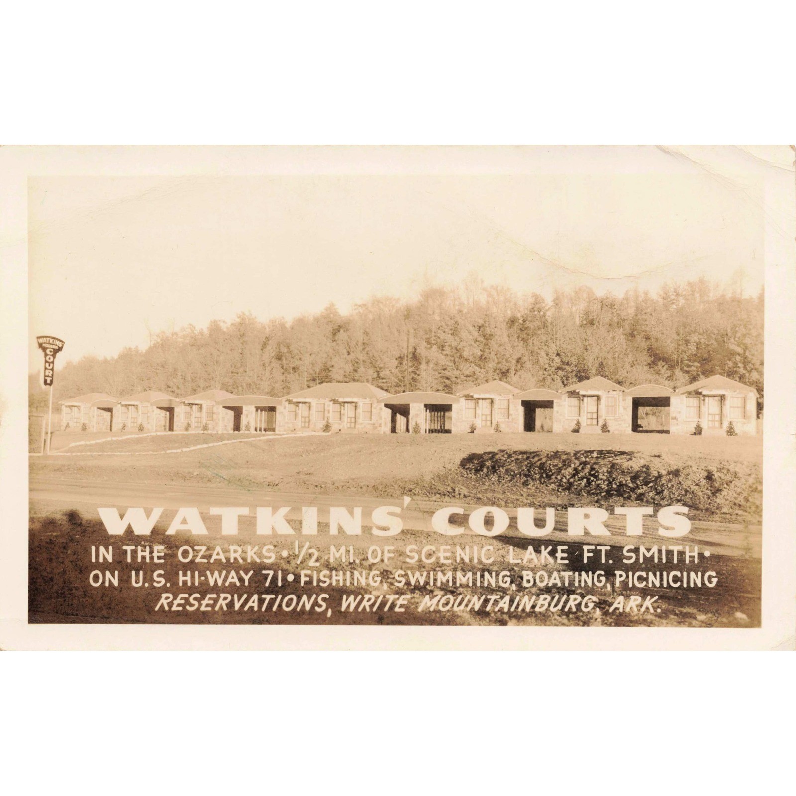 Watkins Courts Mountainburg Arkansas AR RPPC Real Photo Postcard 1946 Route 71