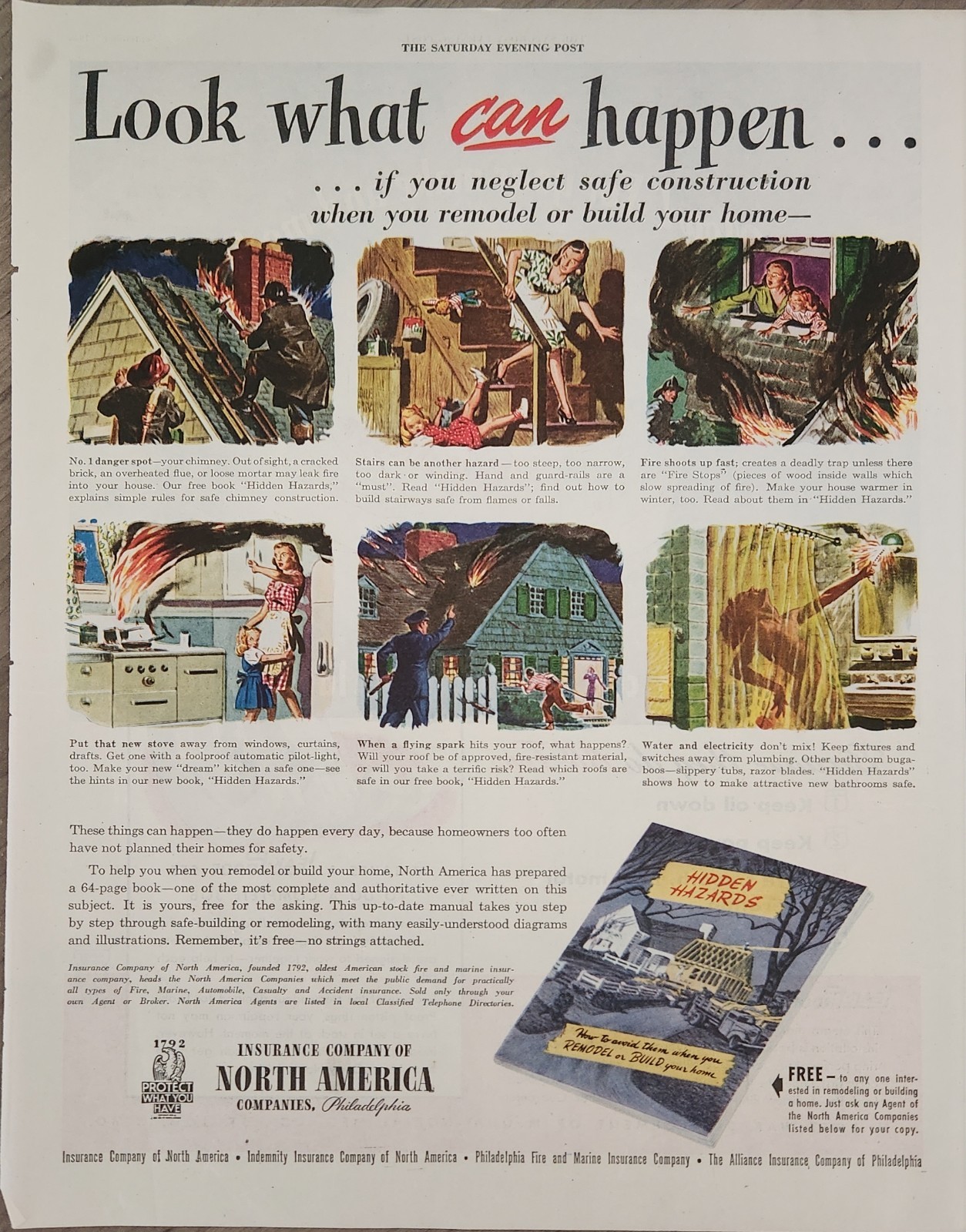 1946 Insurance company of North America Vintage Ad Look what can Happen