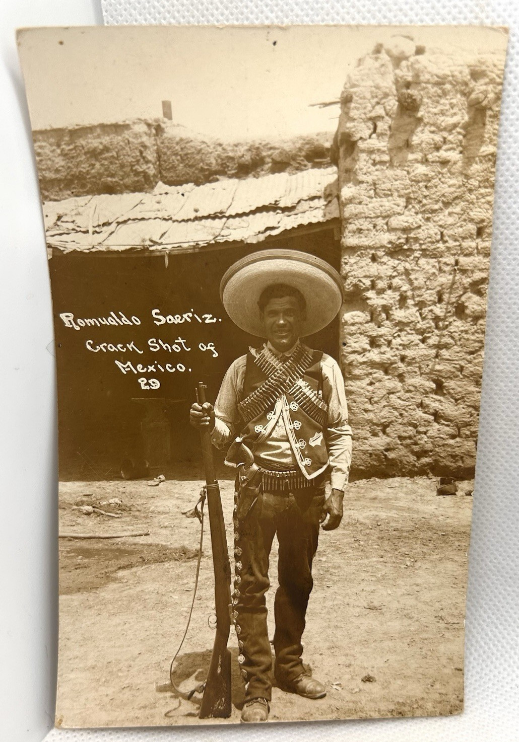 Postcard RPPC Mexican Revolution Romualdo Saeriz Crack Shot Rifle AZO Postcard RPPC Mexican Revolution Romualdo Saeriz Crack Shot Rifle AZO