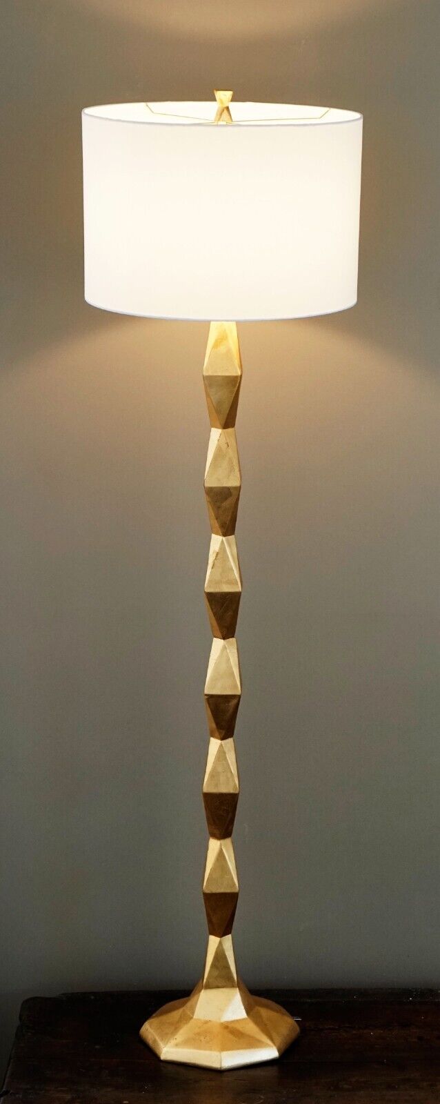 2016 DEVON Designed Gold Leaf Floor Lamp with White Linen Drum Shade