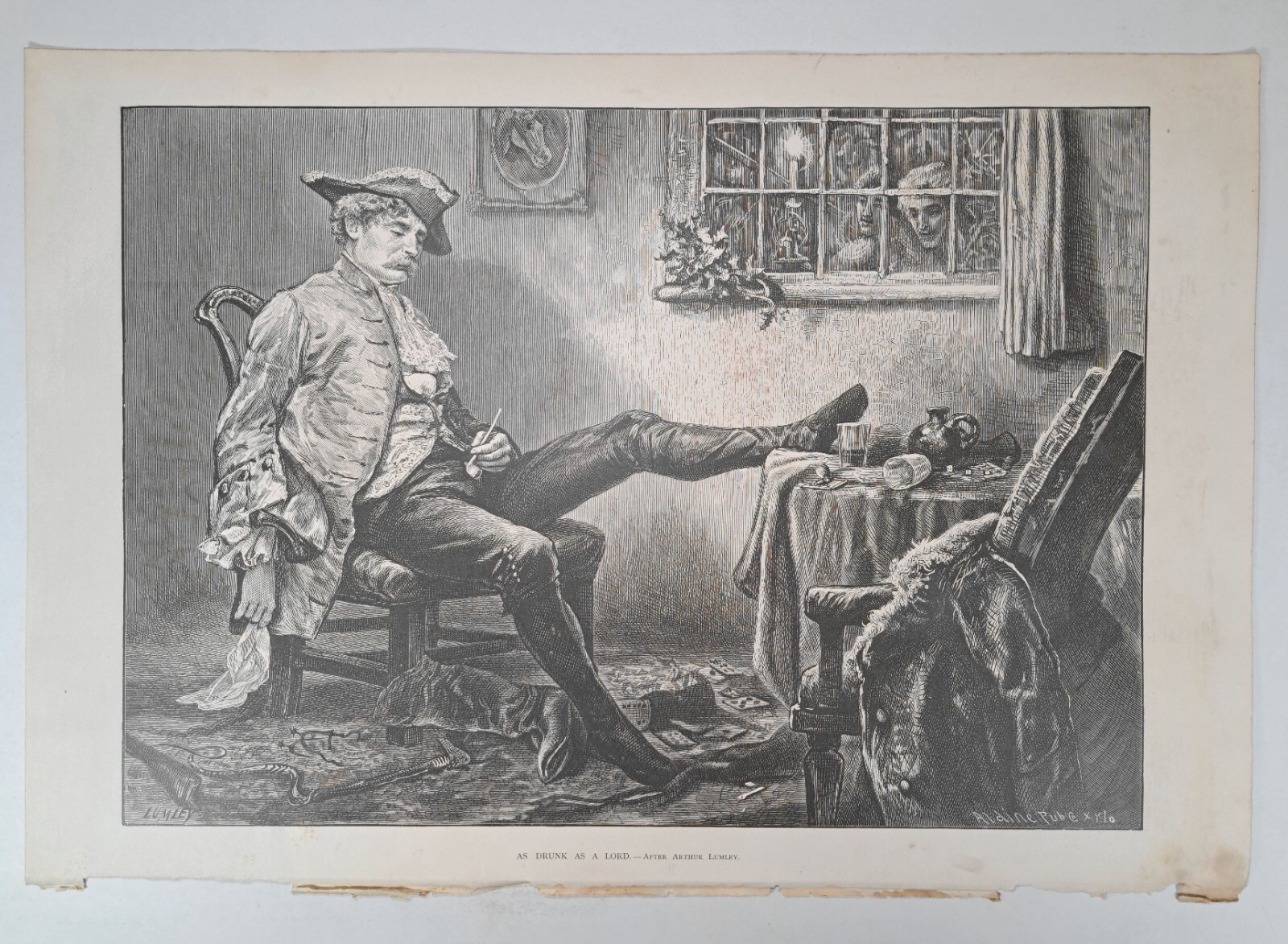 1878 Victorian Art Engraving, As Drunk as a Lord - After Arthur Lumley 1878 Victorian Art Engraving, As Drunk as a Lord - After Arthur Lumley