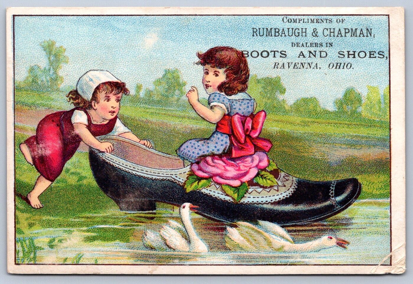 K21/ Victorian Trade Card c1880s Ravenna Ohio Rumbaugh Chapman Shoes 444 K21/ Victorian Trade Card c1880s Ravenna Ohio Rumbaugh Chapman Shoes 444