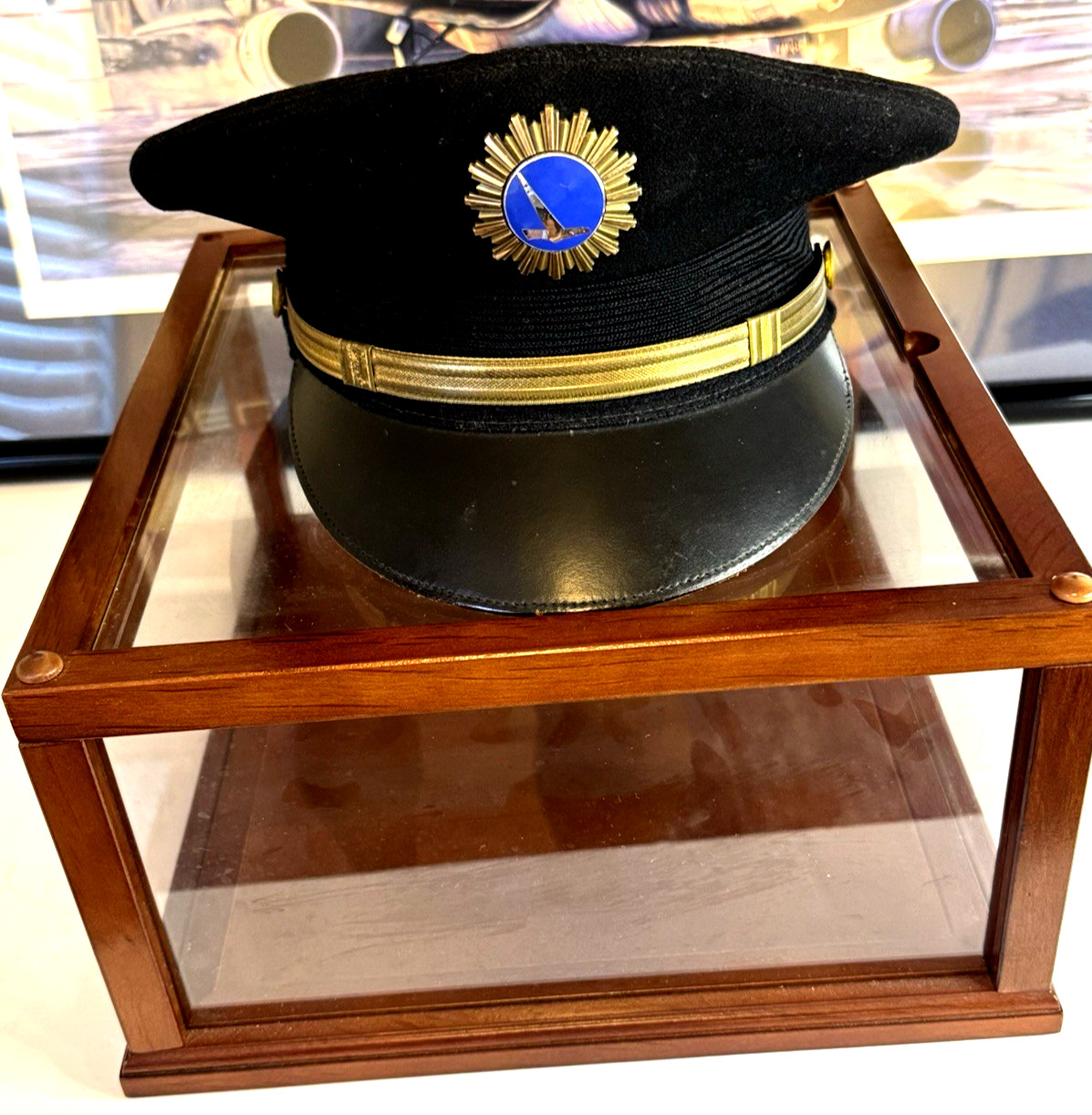 VTG. Eastern Airlines Pilot Uniform Hat w Enamel Badge in a Display Case 1960'S VTG. Eastern Airlines Pilot Uniform Hat w Enamel Badge in a Display Case 1960'S