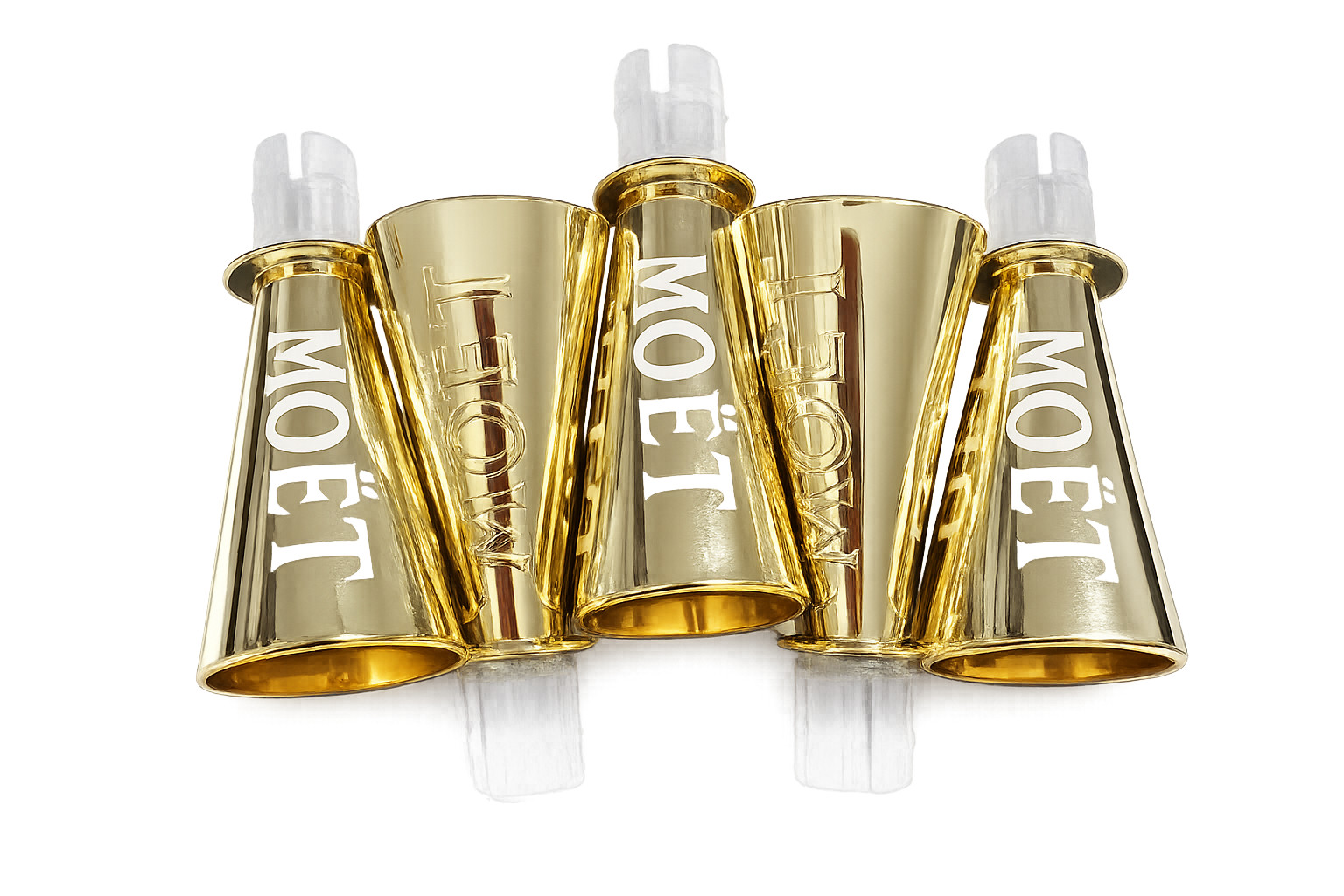 MOET CHANDON CHAMPAGNE GOLDEN SIPPERS FOR MINI SPLIT BOTTLES x 5 MOET CHANDON CHAMPAGNE GOLDEN SIPPERS FOR MINI SPLIT BOTTLES x 5