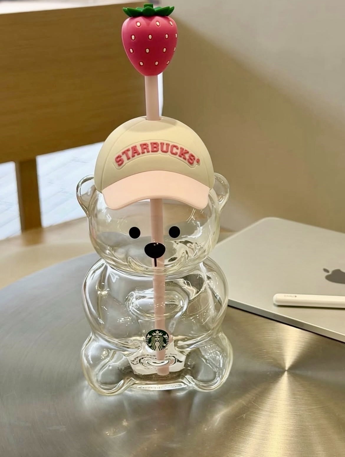 Starbucks 2026 Bearista Bear Glass Tumbler Strawberry Topper New Starbucks 2026 Bearista Bear Glass Tumbler Strawberry Topper New