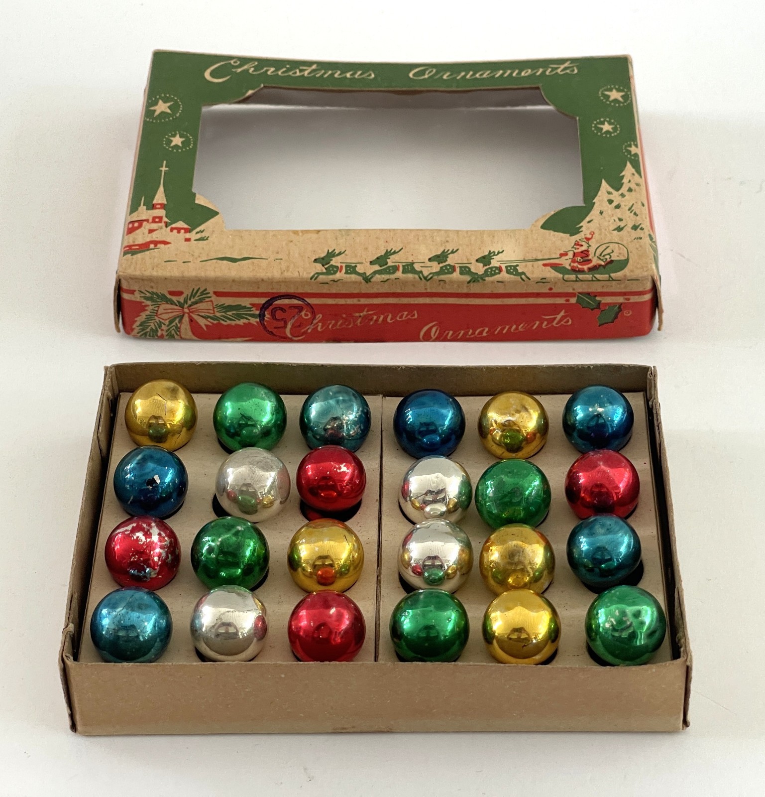 Vintage Christmas TWO DOZEN MULTICOLOR GLASS FEATHER TREE ORNAMENTS IN BOX JAPAN Vintage Christmas TWO DOZEN MULTICOLOR GLASS FEATHER TREE ORNAMENTS IN BOX JAPAN