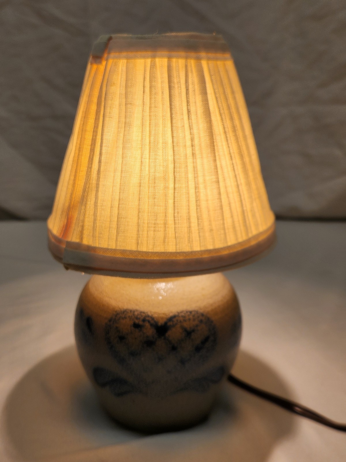 1995 Rowe Pottery Works Blue Heart 9 Inches Tall Small Lamp Salt Glazed