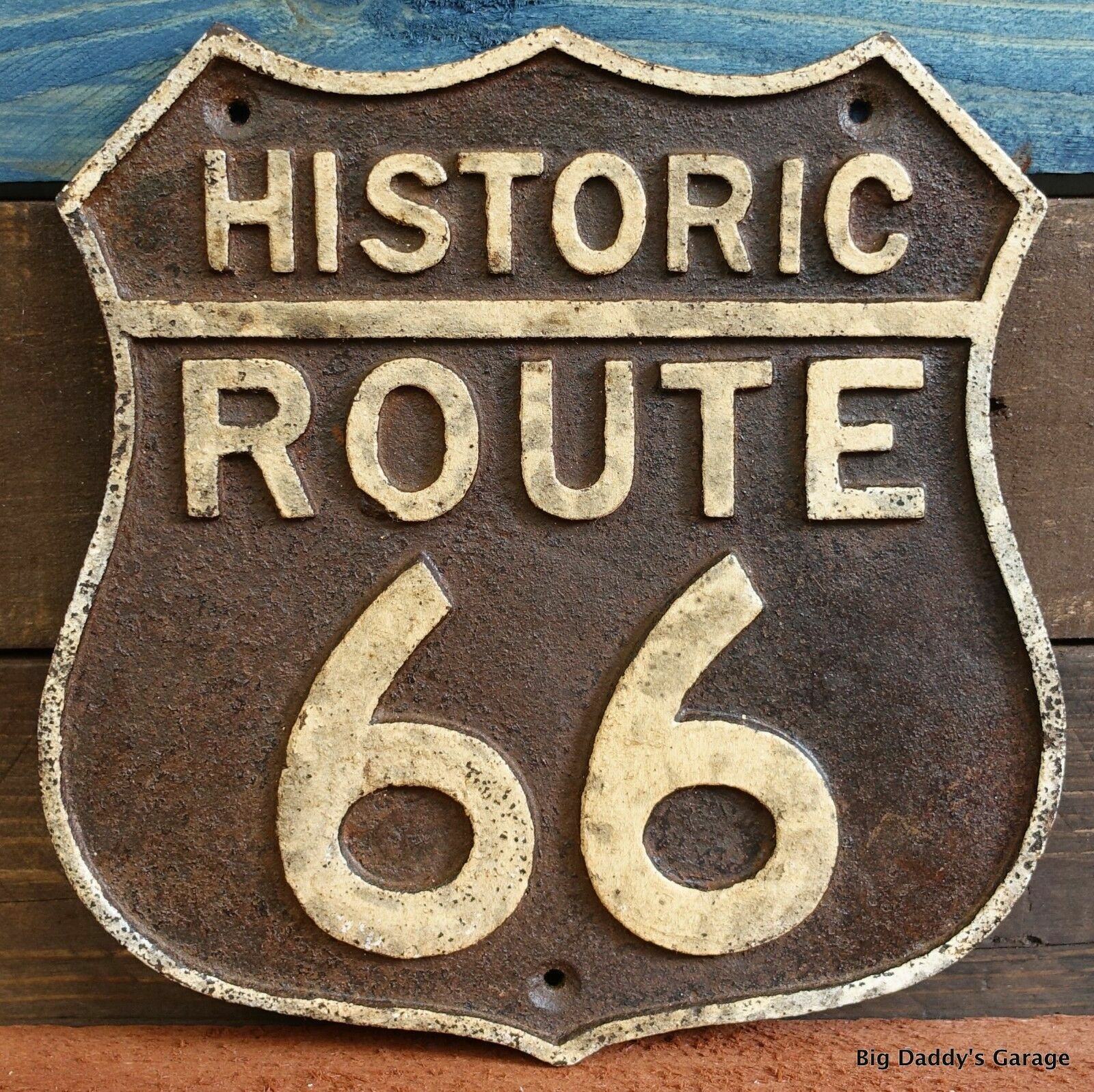 Historic Route 66 Cast Iron Plaque Sign Antique Rustic Vintage Embossed Finish Historic Route 66 Cast Iron Plaque Sign Antique Rustic Vintage Embossed Finish