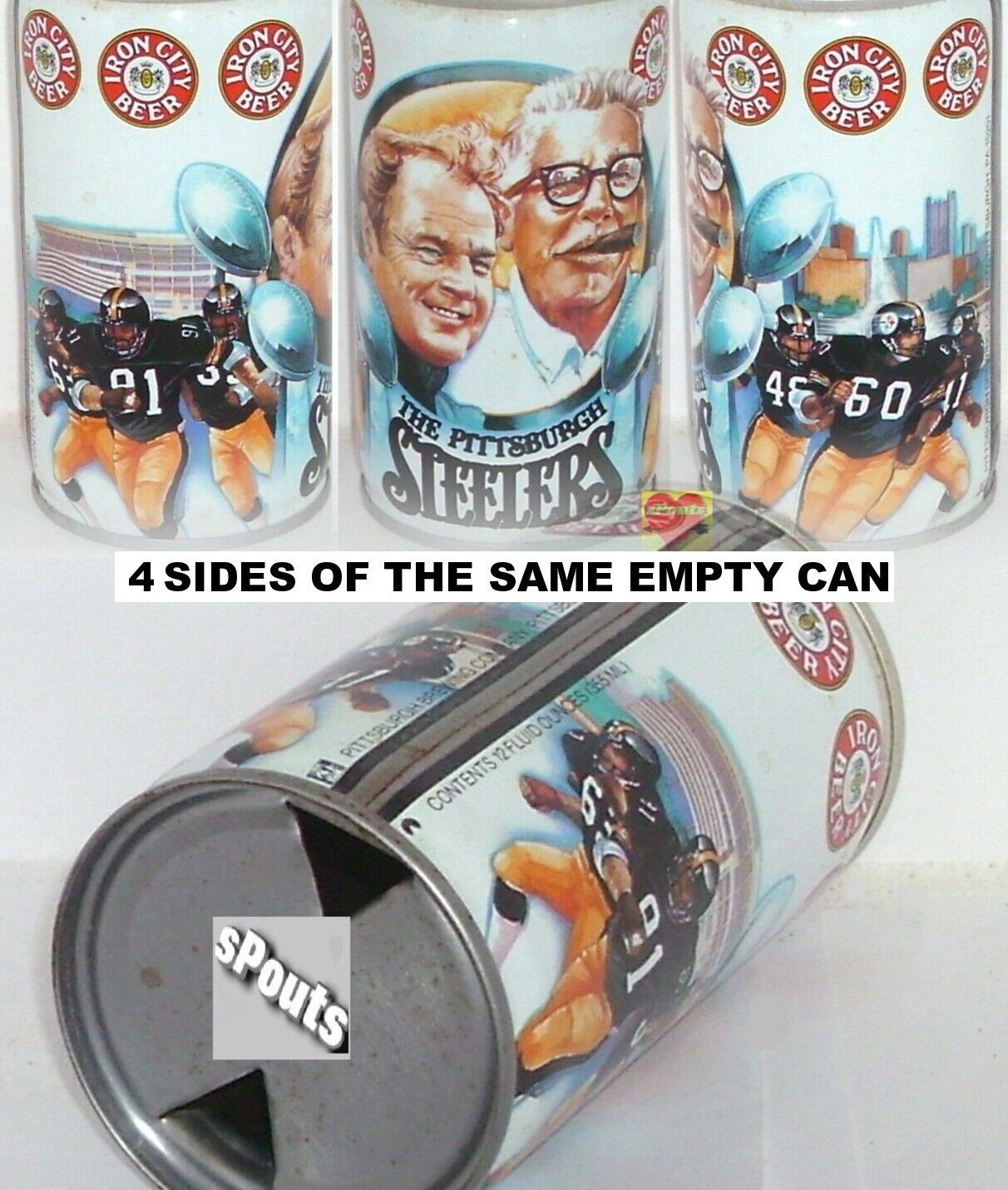 1 EMPTY BEER CAN PITTSBURGH STEELERS CHUCK NOLL+ART ROONEY NFL PA FOOTBALL SPORT