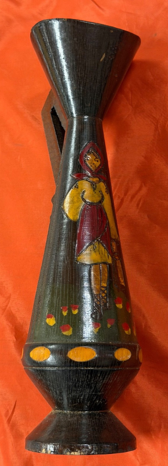Vintage Romania Wooden Bud Vase with Lady Handmade Vintage Romania Wooden Bud Vase with Lady Handmade