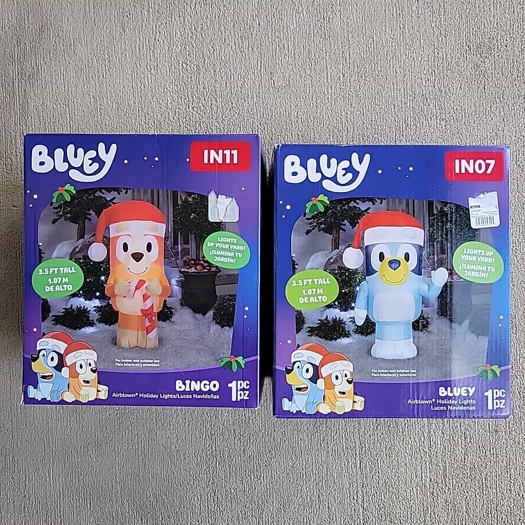 Gemmy 3.5ft Tall Bingo & Bluey In Stana Hat Light Up Christmas Inflatables