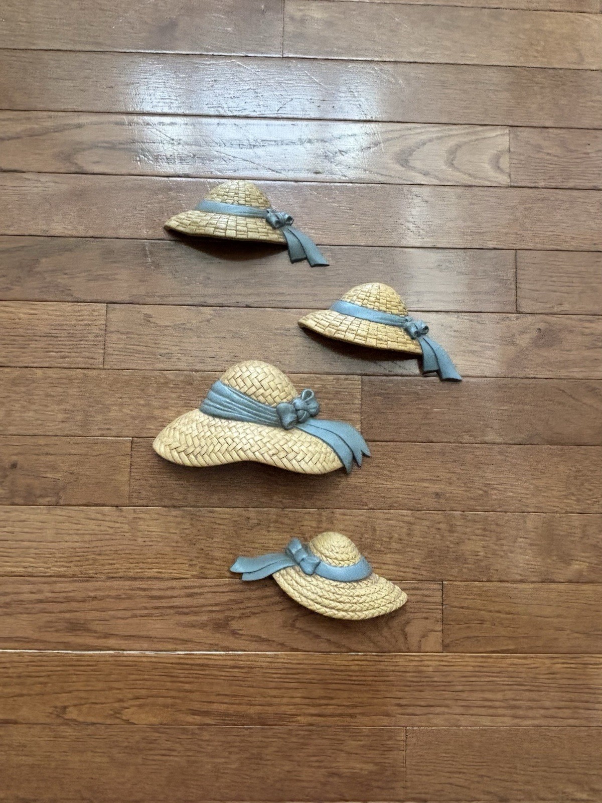 Vintage 1980's Burwood Straw Hat Set of 4 Wall Decor Plaques Vintage 1980's Burwood Straw Hat Set of 4 Wall Decor Plaques