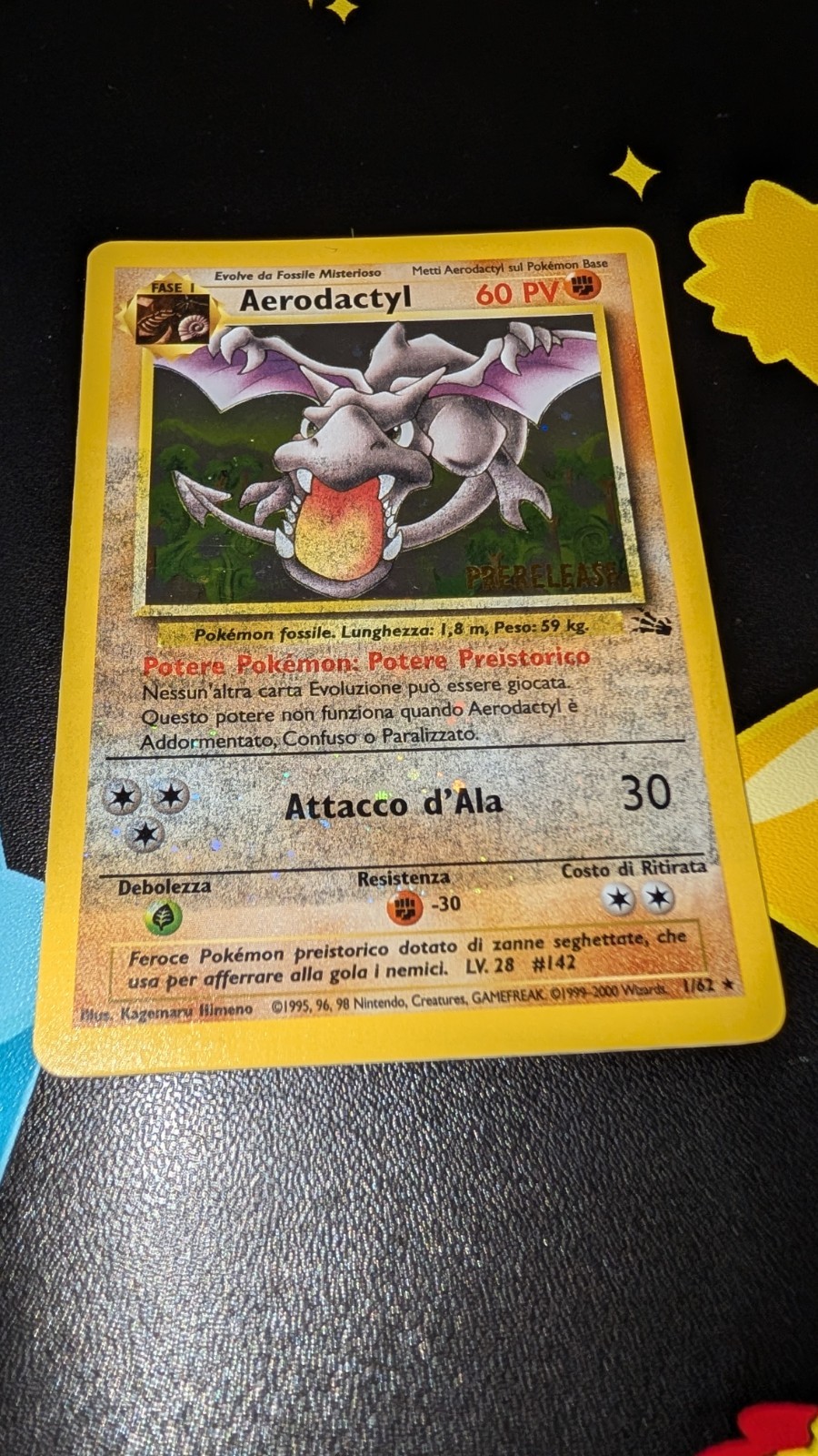 Aerodactyl Prerelease 1/62 HOLO Pokemon Italian Misprint Obstruction Error Aerodactyl Prerelease 1/62 HOLO Pokemon Italian Misprint Obstruction Error