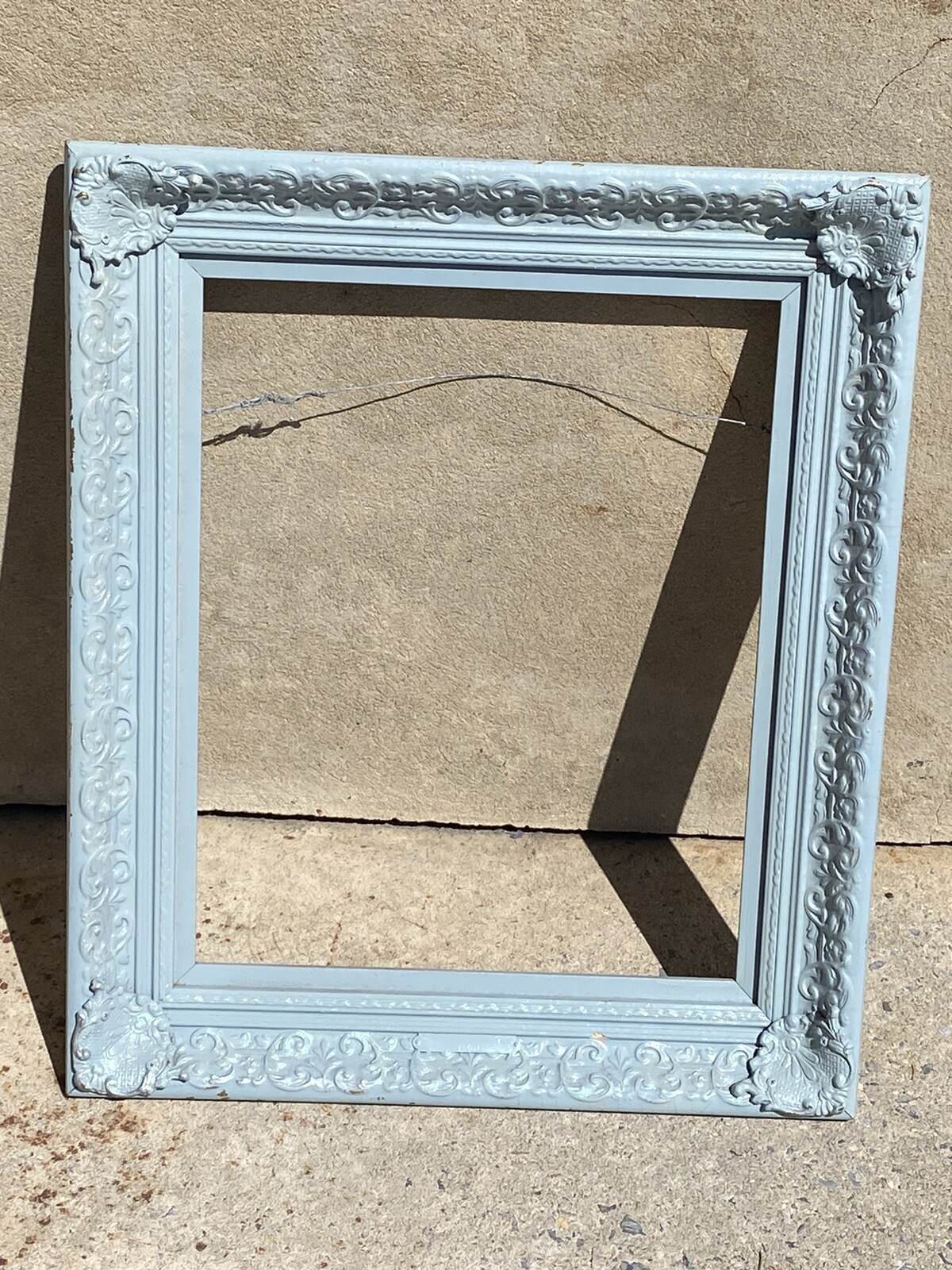 ANTIQUE ORNATE WOOD FRAME POWDER BLUE 26 X 22” ANTIQUE ORNATE WOOD FRAME POWDER BLUE 26 X 22”