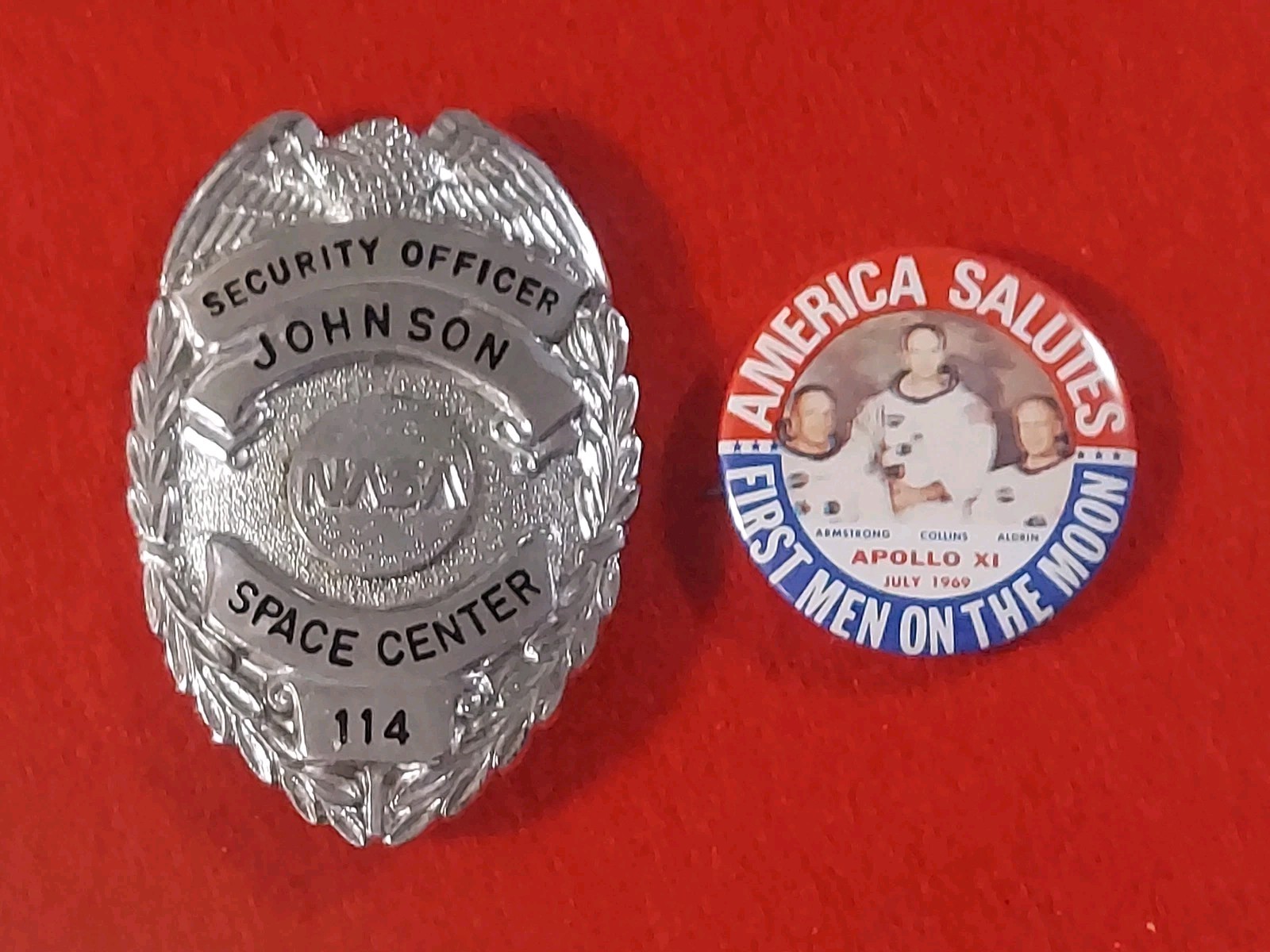 RARE Original NASA Obsolete Johnson Space Center Mission Control Chest Badge