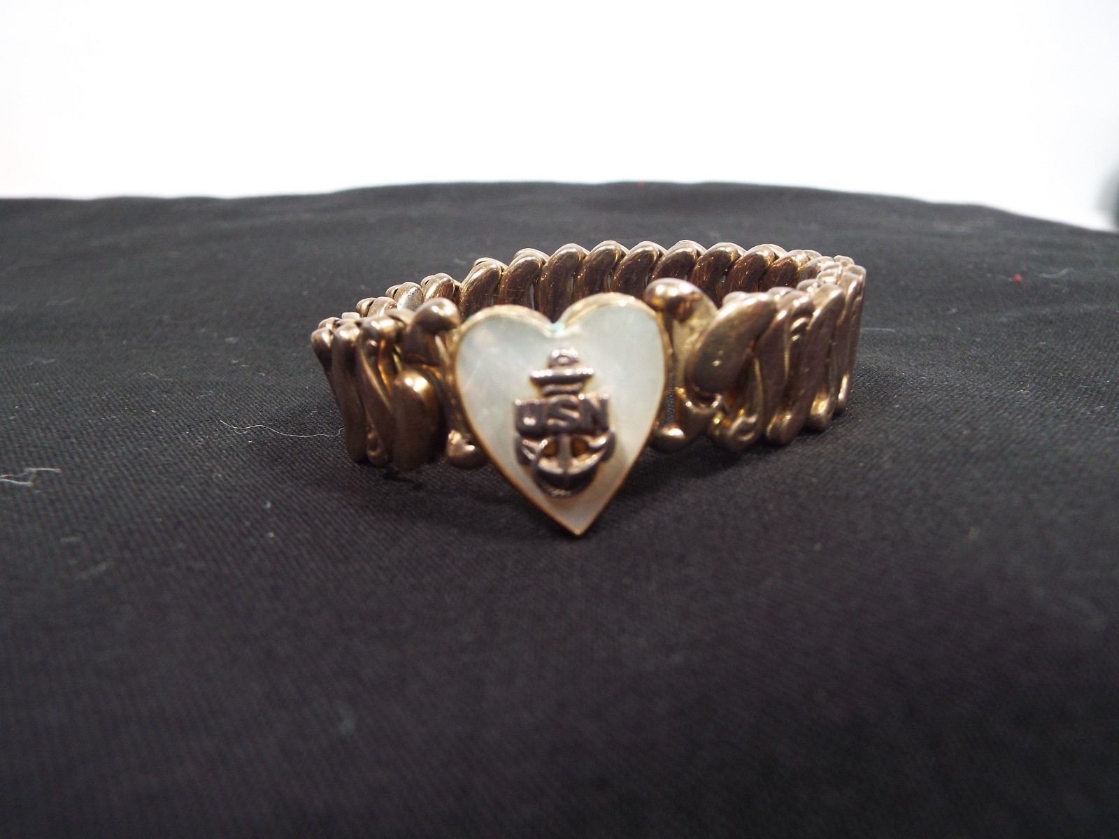 Vintage WWII, 1940\'s Era, Mother of Pearl US Navy Sweetheart Expansion Bracelet