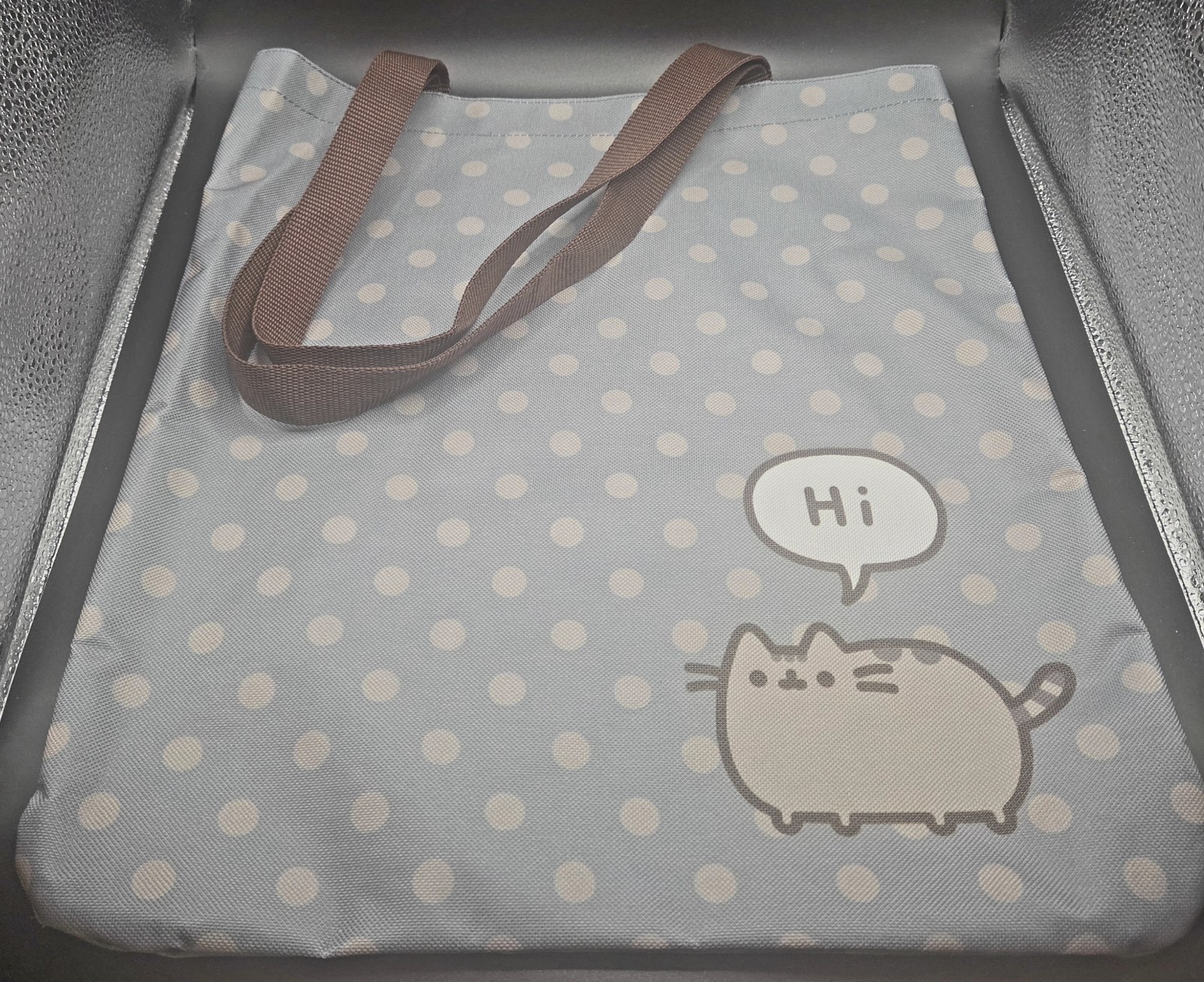 PUSHEEN HI - POLKA DOT GREY GRAY TOTE BAG ISSAC MORRIS LTD. 2016 PUSHEEN HI - POLKA DOT GREY GRAY TOTE BAG ISSAC MORRIS LTD. 2016