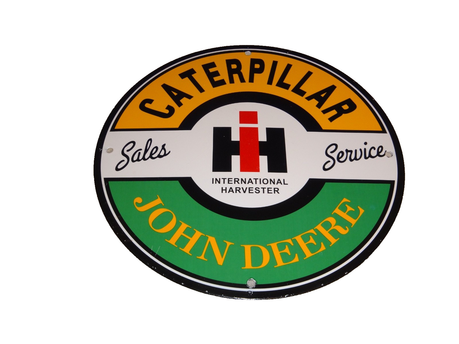 VINTAGE JOHN DEERE & CATERPILLAR FARM TRACTOR SALES SERVICE PORCELAIN METAL SIGN VINTAGE JOHN DEERE & CATERPILLAR FARM TRACTOR SALES SERVICE PORCELAIN METAL SIGN