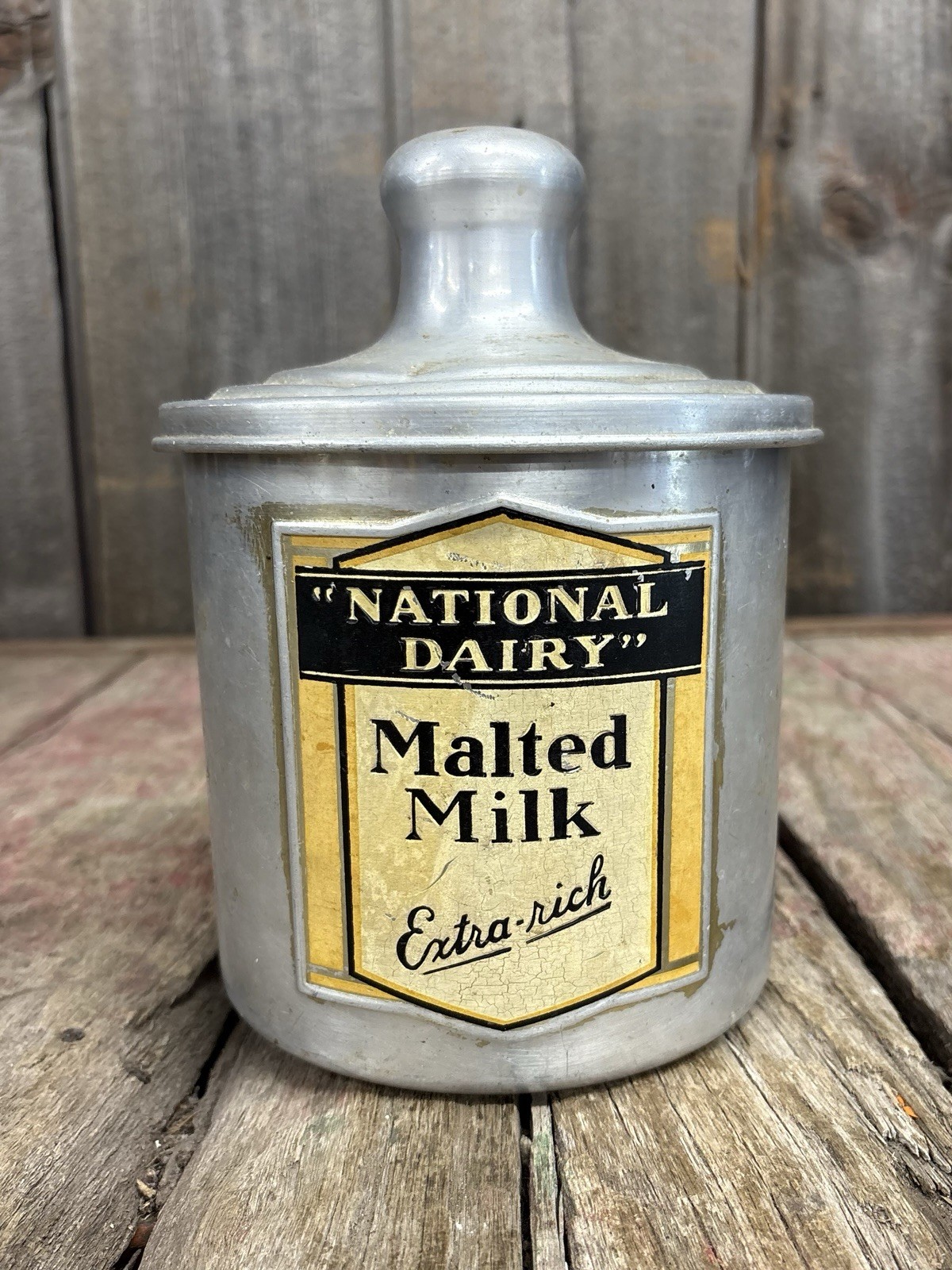 RARE Vintage 1930s National Dairy Extra-rich Malted Milk Aluminum Canister W/Lid