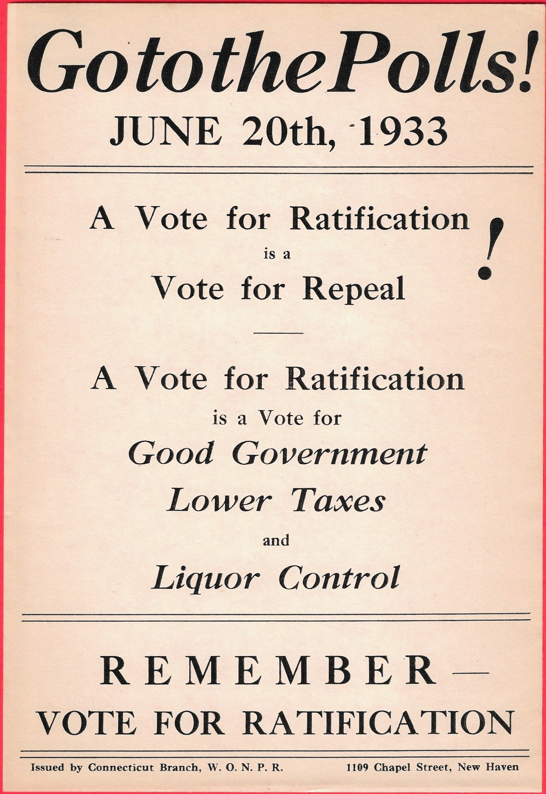 Rare 1933 Anti-Prohibition Broadside Flyer WONPR Women's Reform Connecticut Rare 1933 Anti-Prohibition Broadside Flyer WONPR Women's Reform Connecticut