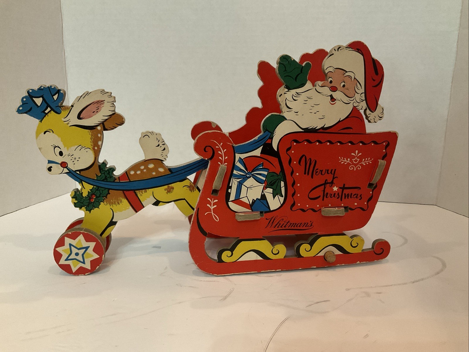 Vtg 1950’s Whitman's Santa Reindeer Sleigh Promotional Christmas Dolly Toy Co