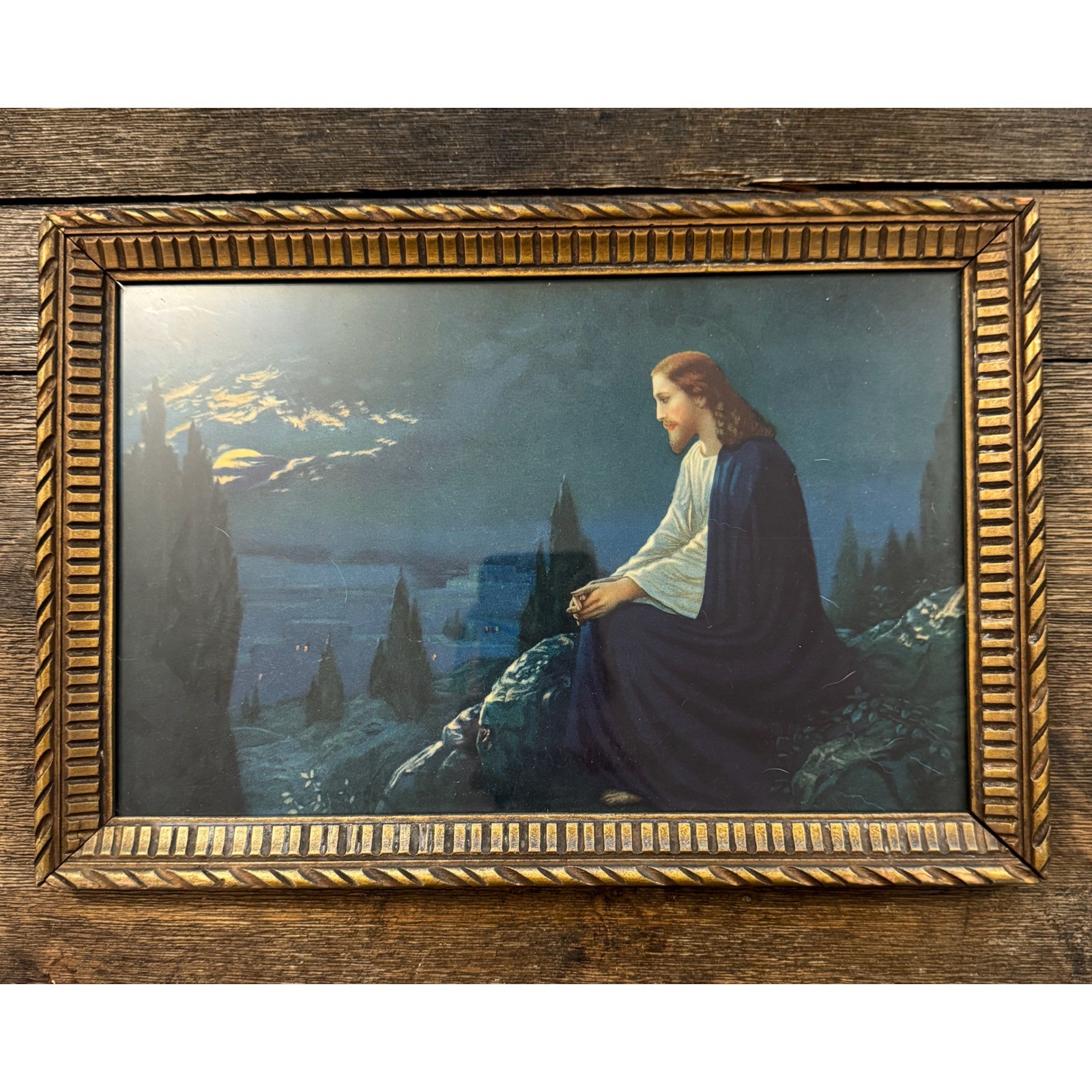 Vintage Jesus Garden of Gethsemane Framed Lithograph Gold Ornate Wood Frame 12x9 Vintage Jesus Garden of Gethsemane Framed Lithograph Gold Ornate Wood Frame 12x9