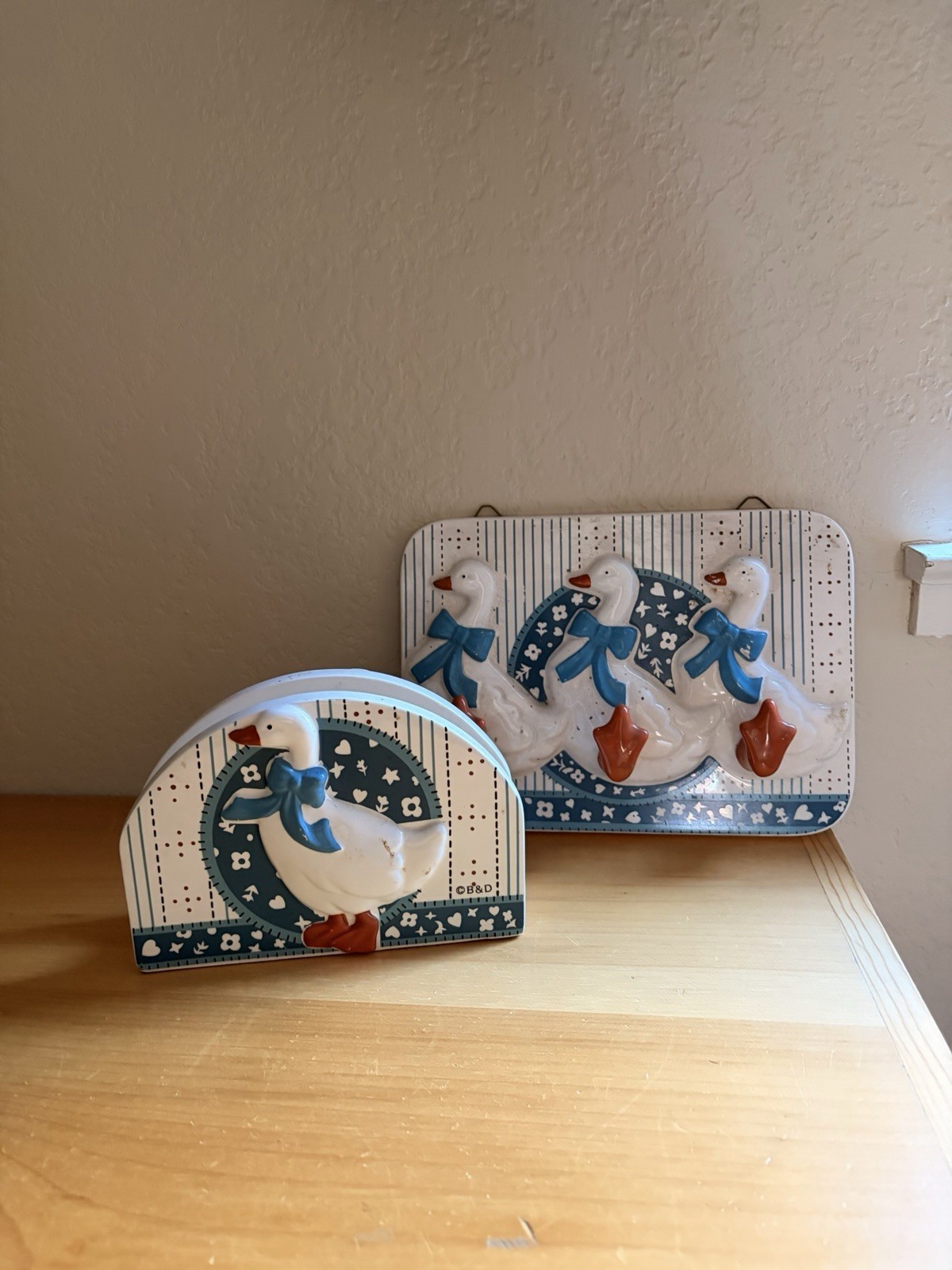 Vintage B&D Japan Country Goose Apron Hanger Napkin Holder Set Cottage Core Vintage B&D Japan Country Goose Apron Hanger Napkin Holder Set Cottage Core