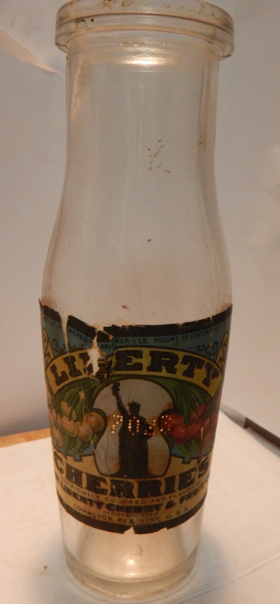 vintage old bottle/original paper label-Liberty Cherries Covington, Kentucky vintage old bottle/original paper label-Liberty Cherries Covington, Kentucky
