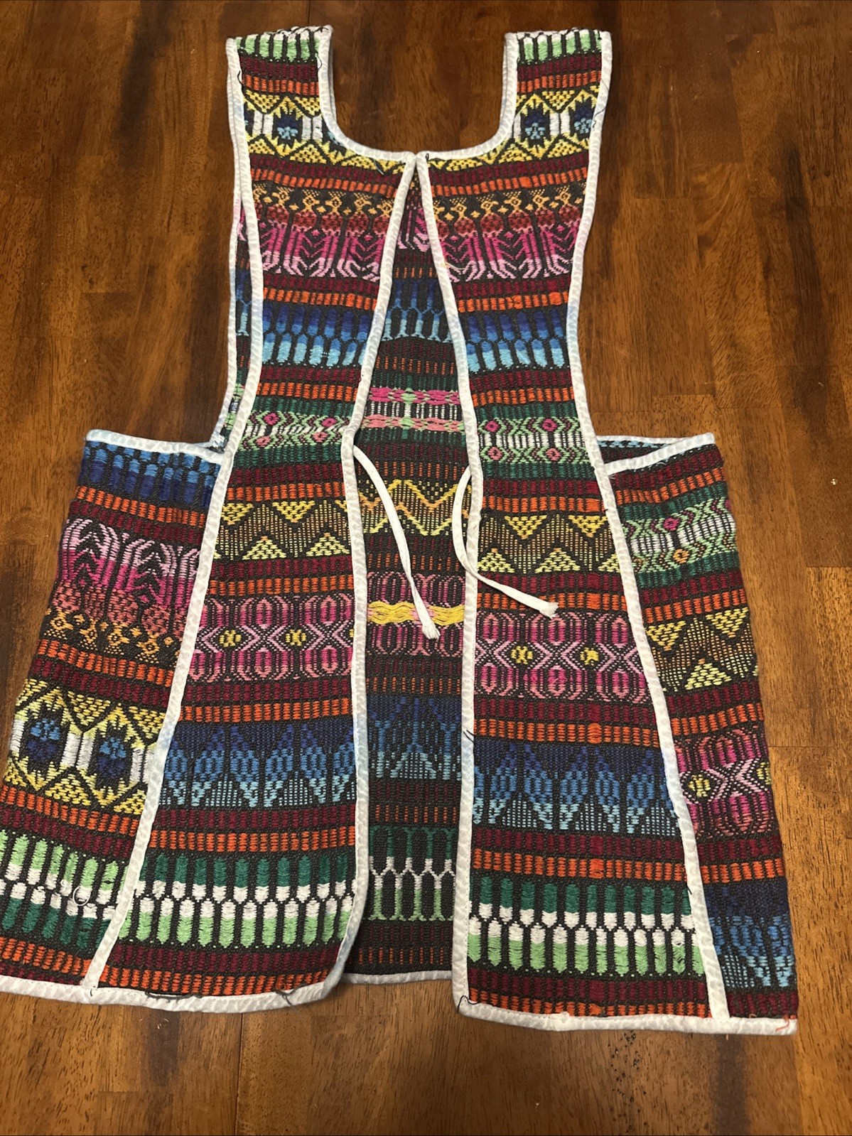 Vtg 70s Guatemalan Handwoven Apron Vest Tabard Geometric Folk Boho Patchwork 67