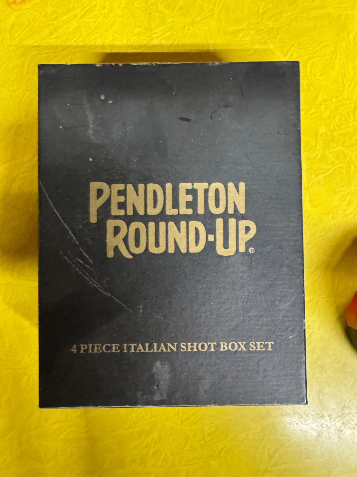 Vintage Pendleton Round-Up 4pc Italian Shot Glass Set Gold Rim Original Box Vintage Pendleton Round-Up 4pc Italian Shot Glass Set Gold Rim Original Box