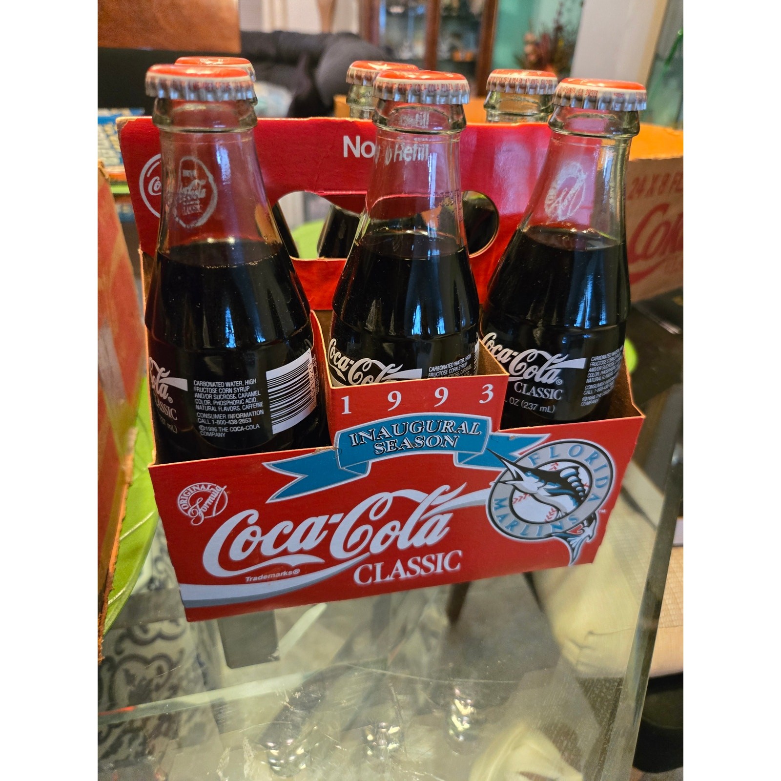 1993 Florida Marlins Inaugural Season Coca-Cola 6 Pack. Original Bottle W/ Drink 1993 Florida Marlins Inaugural Season Coca-Cola 6 Pack. Original Bottle W/ Drink