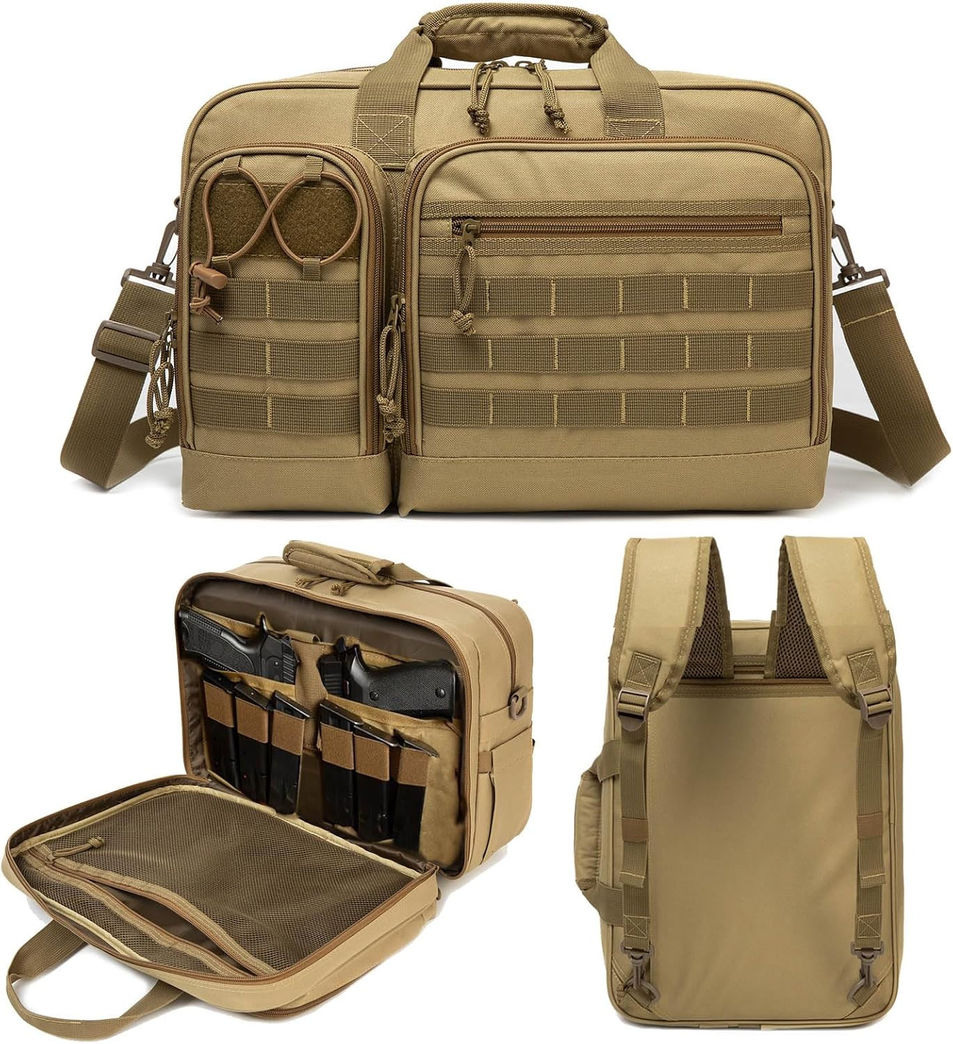 Tactical Gun Range Bag Pistol Case Carrying Bag for 2 Handguns and Ammo