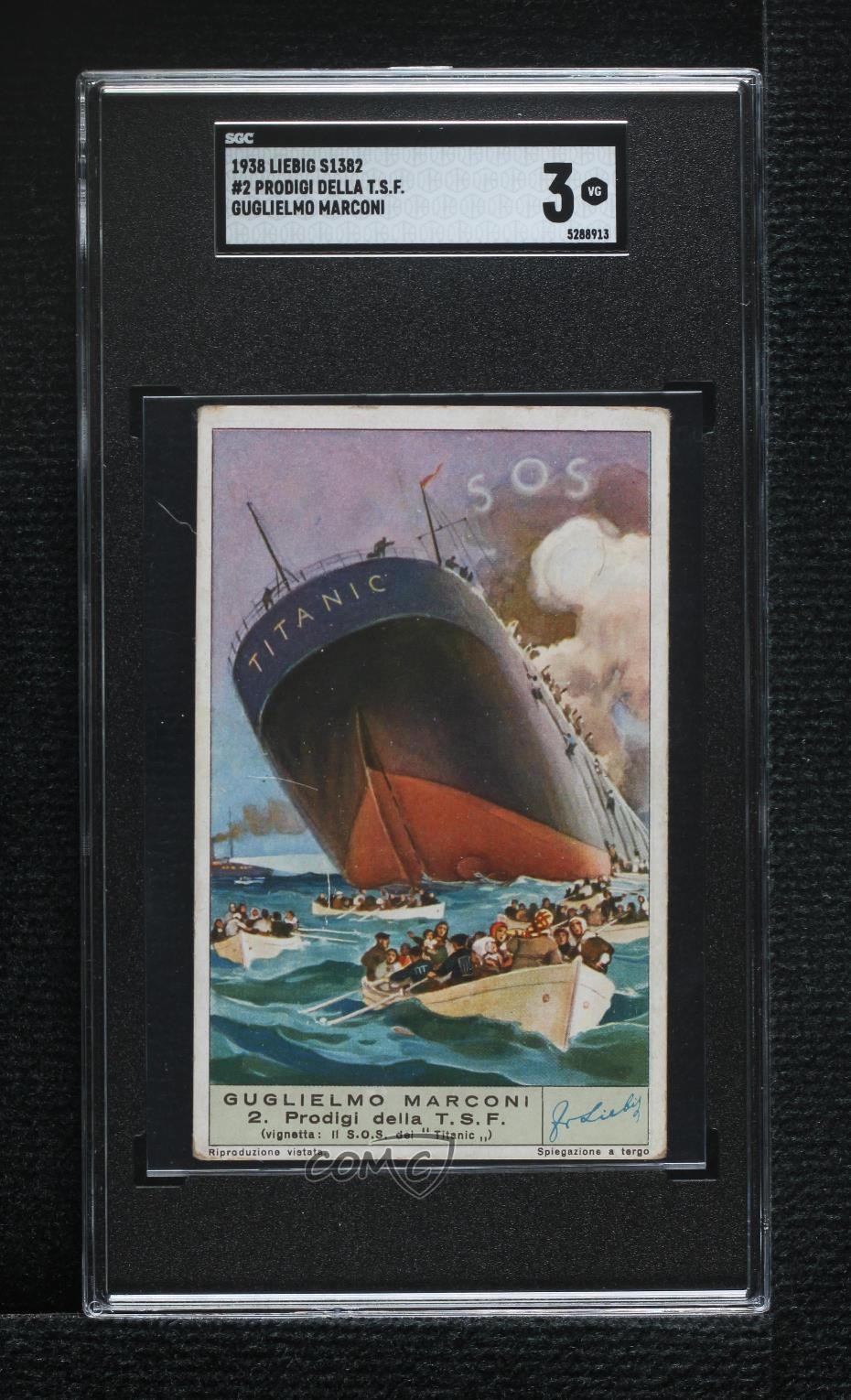 1938 Liebig Guglielmo Marconi Italian Prodigi Della TSF Titanic #2 SGC 3 11bd