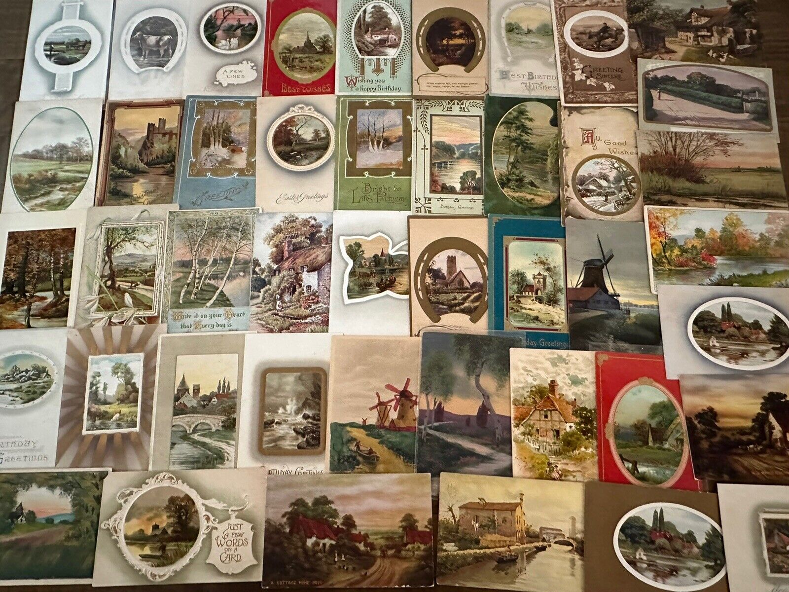 Lot of 60 Antique Greetings Postcards with Cottage & Various Scenes Scenic-h881