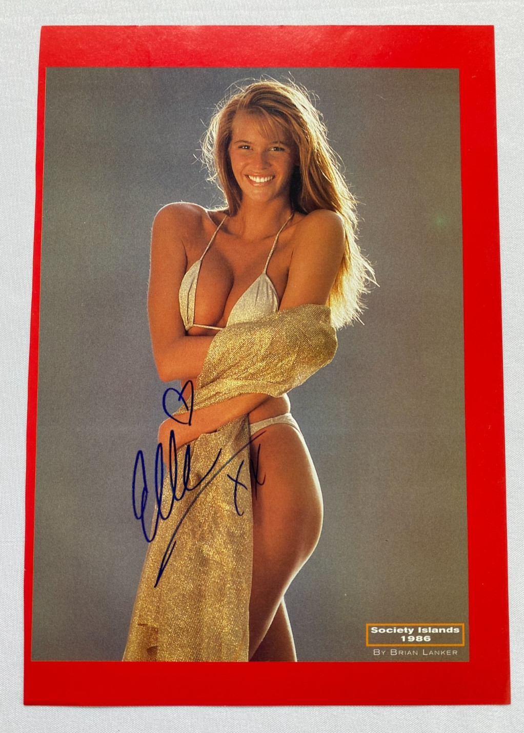 Vintage Elle Macpherson Autographed Society Island 1986 Photo Vintage Elle Macpherson Autographed Society Island 1986 Photo