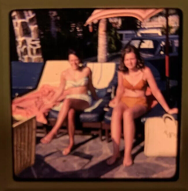 1967 Kodachrome Photo Slide 2 Bikini Lady Brunette Busty Buxom Short Hair 10