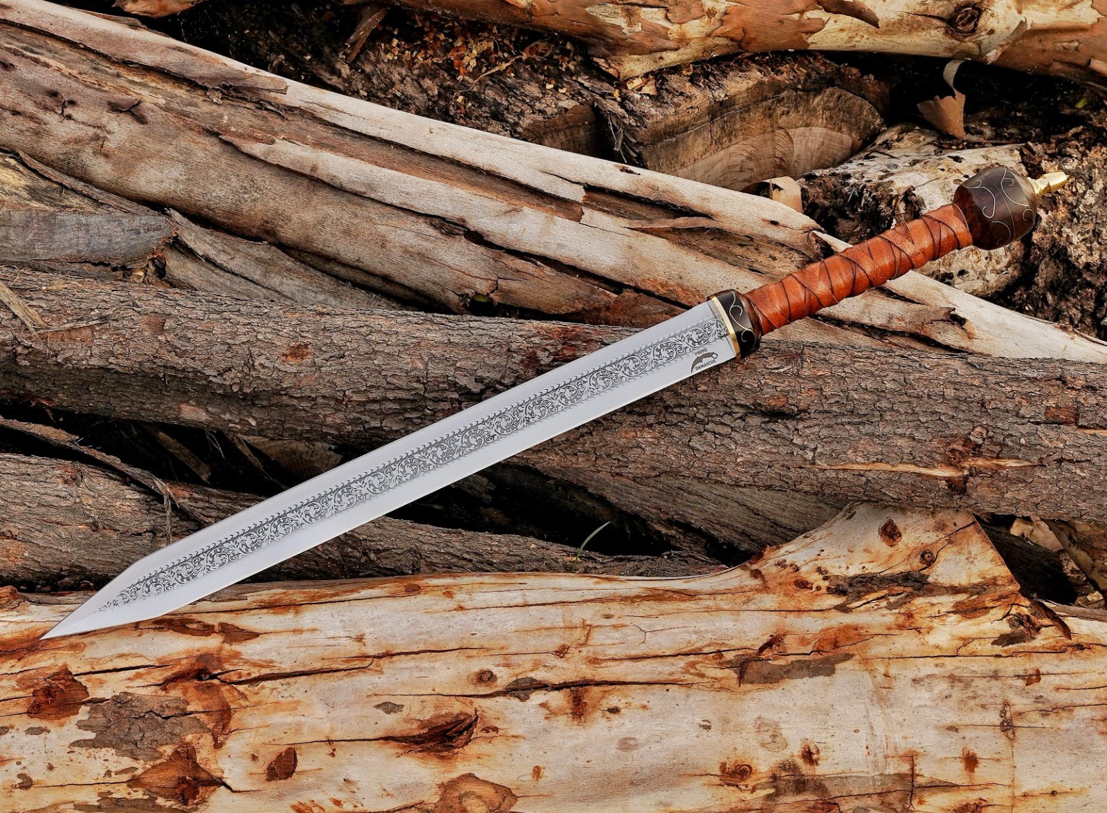 Handmade Roman Gladius Sword – 12C27  Stainless Steel Blade-  Leather Sheath