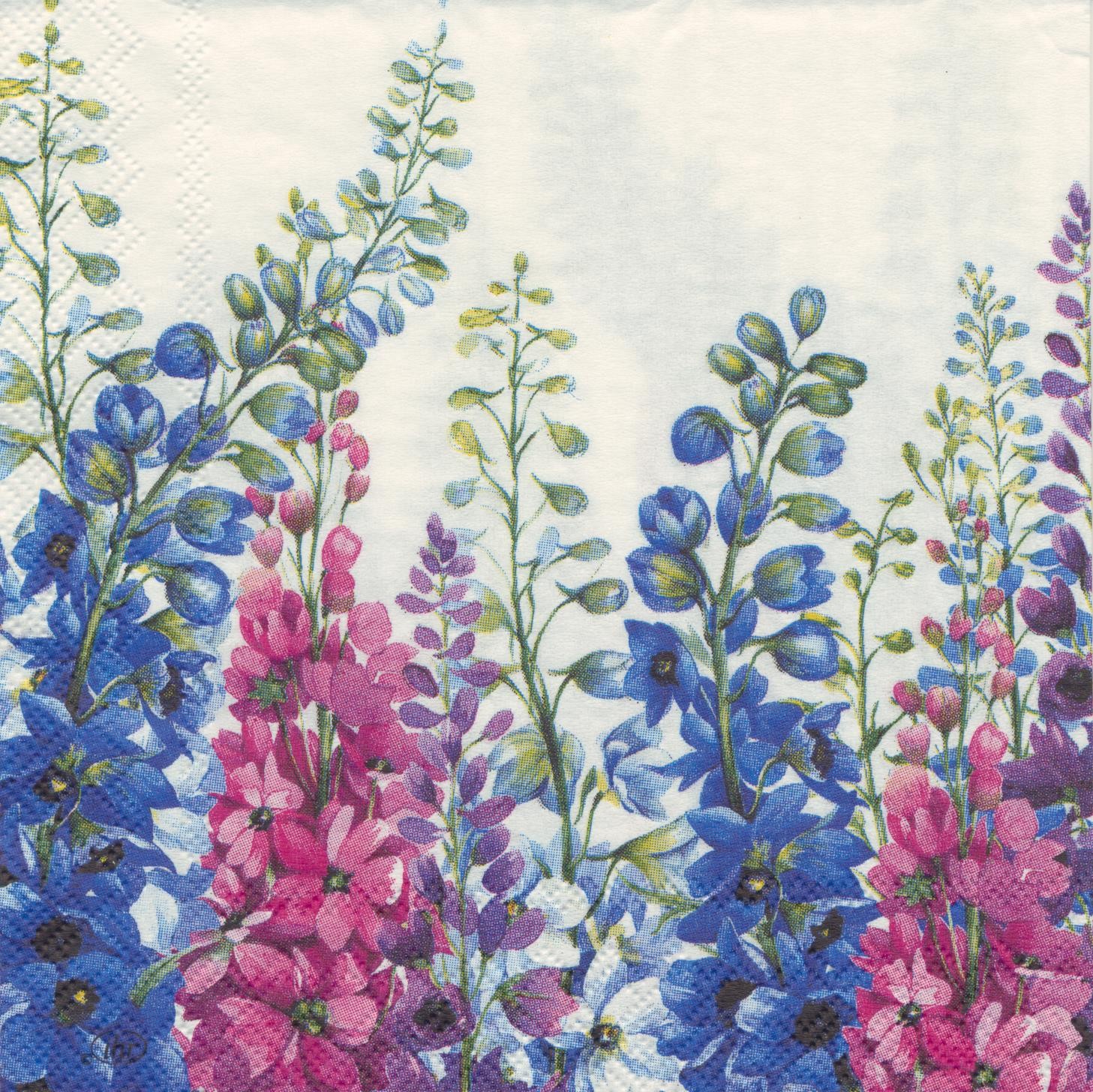 PINK and BLUE FLORAL Two Individual Beverage size 3-ply Paper Decoupage Napkins
