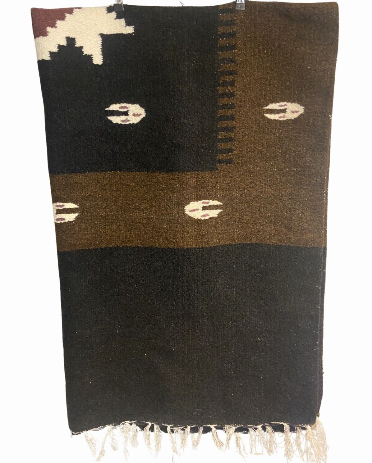 Vintage Native Southwestern Mexican Striped Fringe Rug Blanket 76x 50” EUC