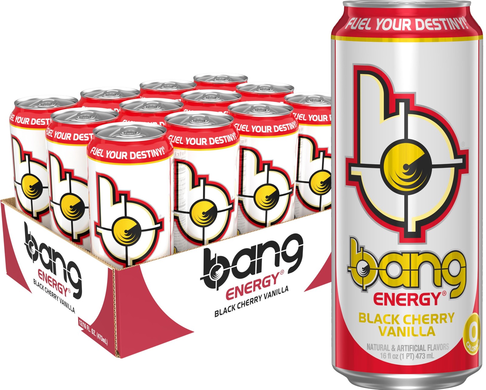 Bang Energy Black Cherry Vanilla, Sugar-Free 16 Fl Oz (Pack of 12), Red Bang Energy Black Cherry Vanilla, Sugar-Free 16 Fl Oz (Pack of 12), Red
