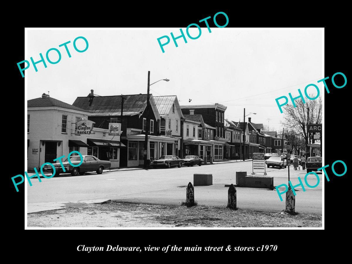 OLD LARGE HISTORIC PHOTO OF CLAYTON DELAWARE THE MAIN ST & STORES c1970