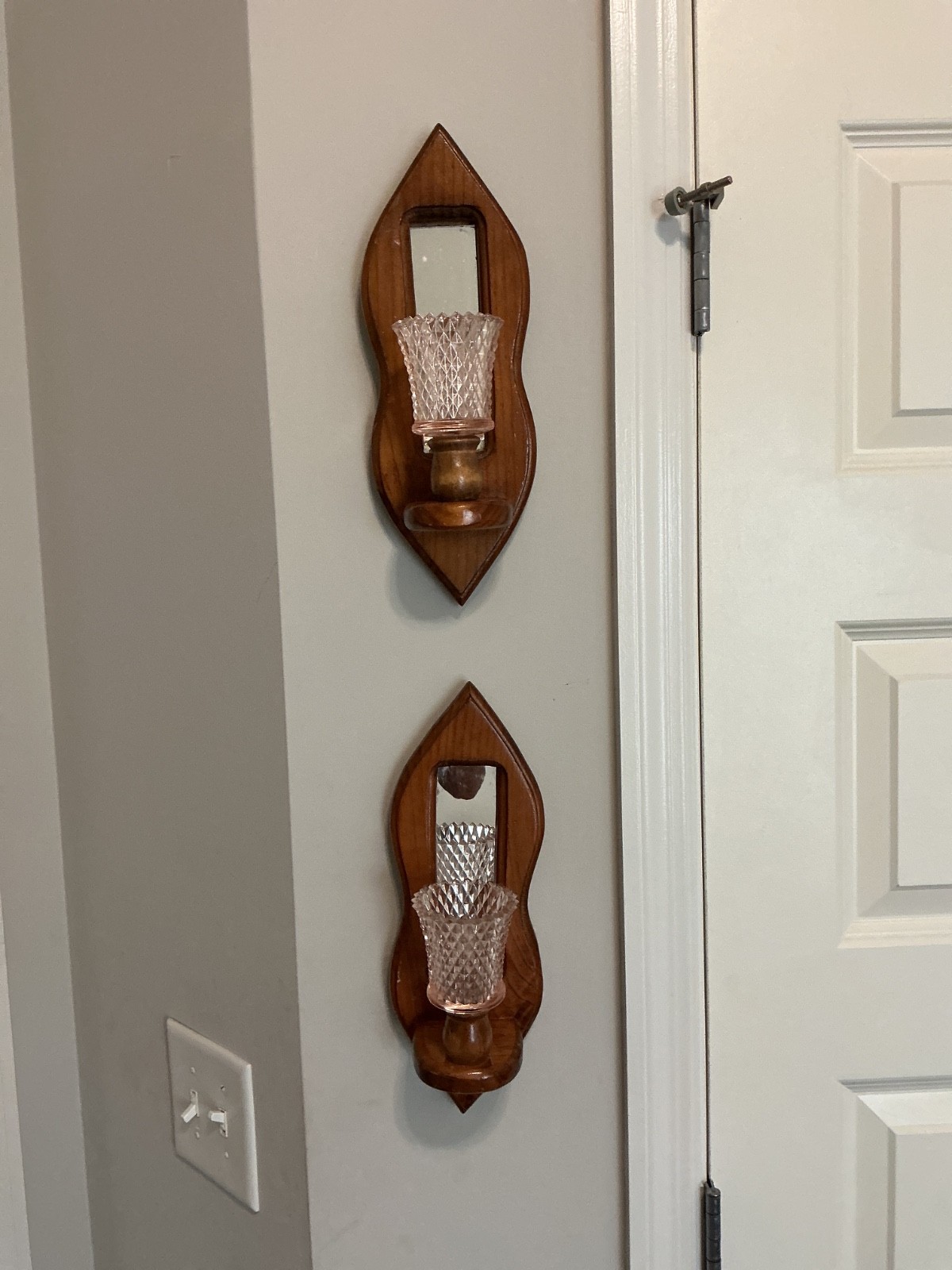 vintage wooden wall sconce candle holders featuring mirrored backplates vintage wooden wall sconce candle holders featuring mirrored backplates