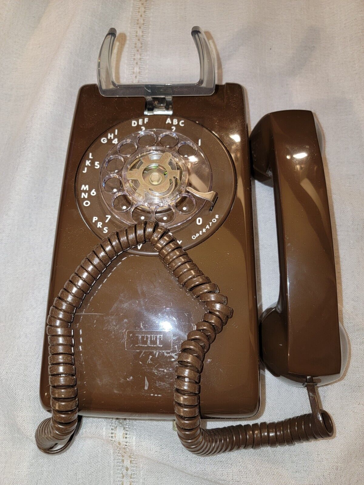 Vintage 1975 ITT 554 Cocoa Brown Rotary Dial Wall Phone + ITT Handset NEW OS